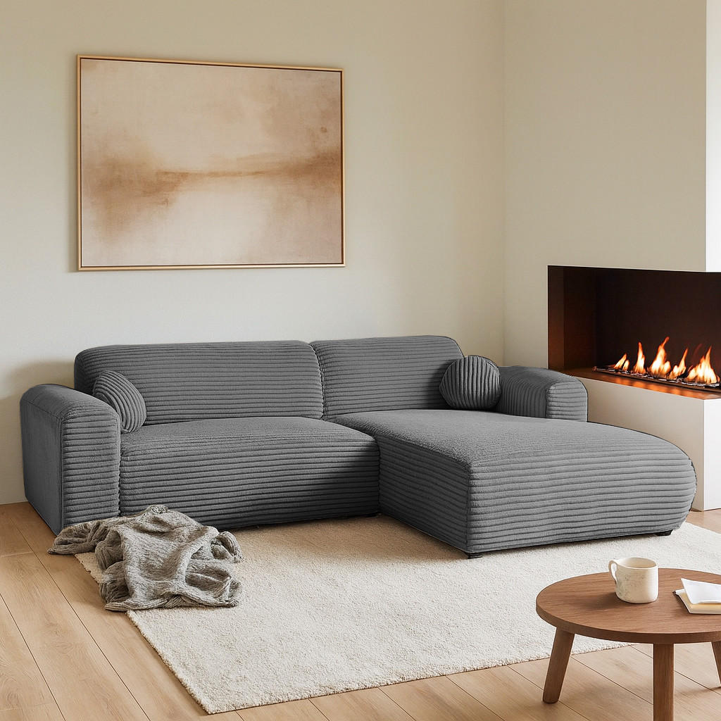 ECKSOFA Puerto, ohne Schlaffunktion, Dunkelgrau, rechts - Dunkelgrau/Schwarz, Textil (269/170cm) - Beautysofa