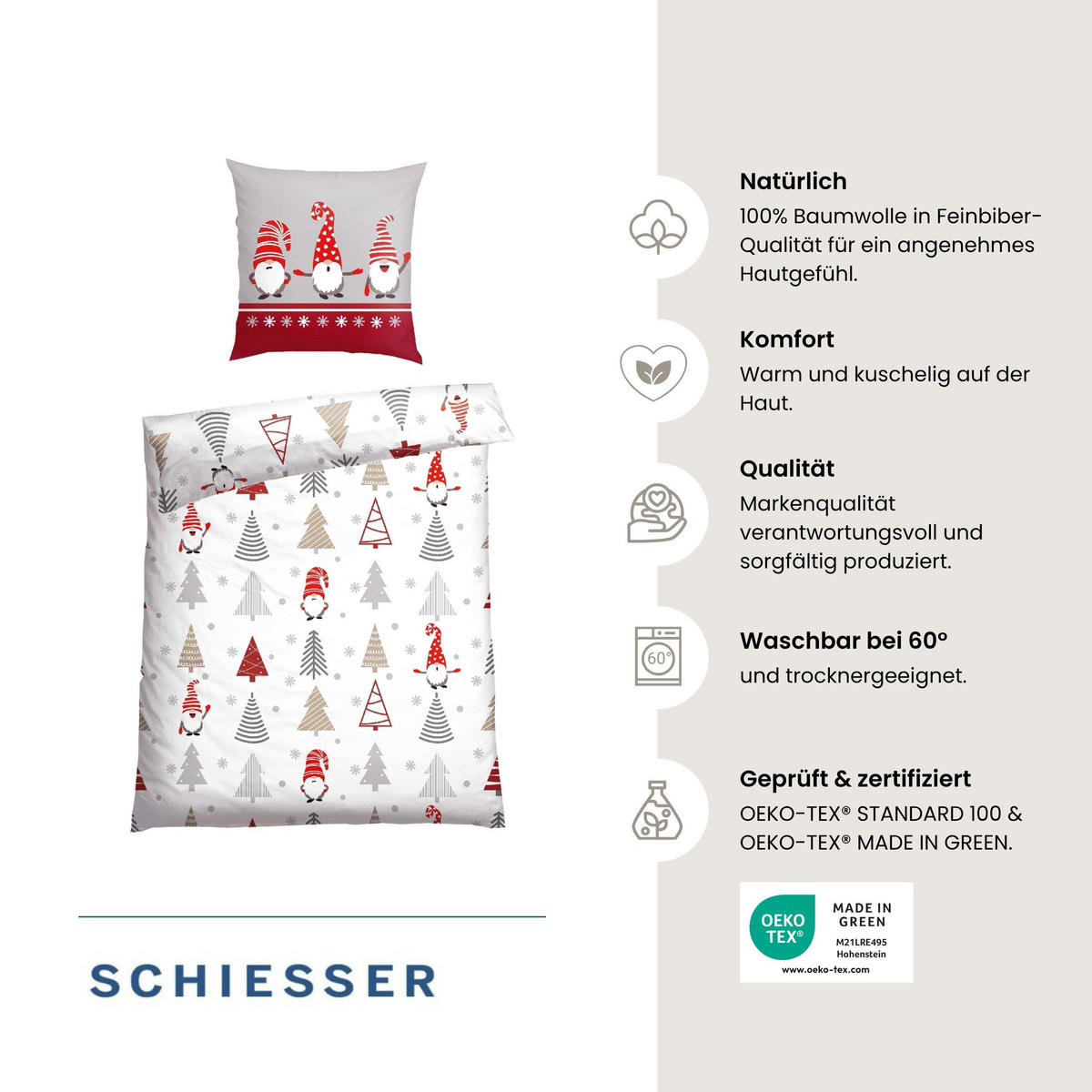 BETTWÄSCHESET Maren - Feinbiber - 2-teilig - 135 x 200 cm - Weiß - Weiß, Textil (135/200cm) - SCHIESSER