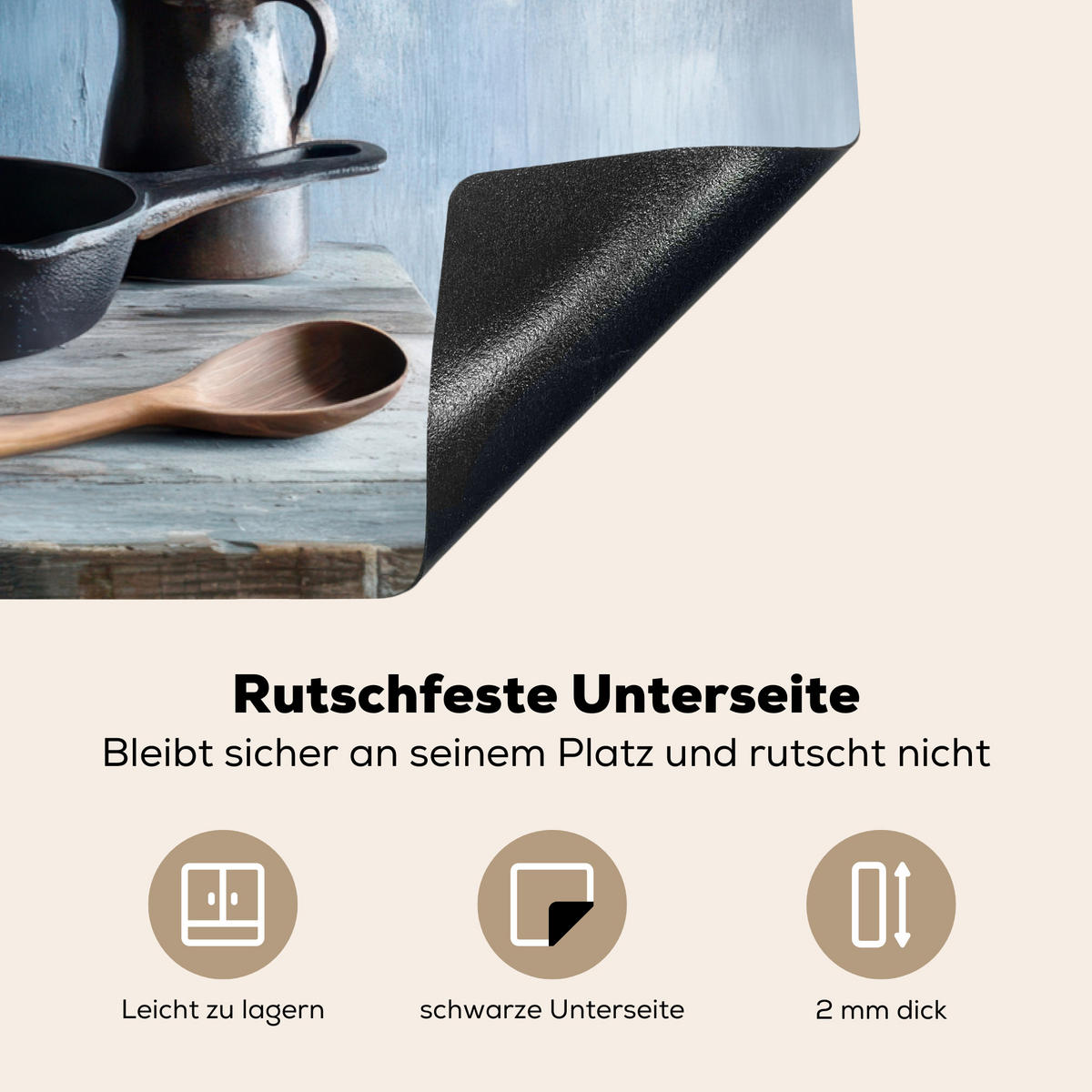 HERDABDECKPLATTE Stilleben - Kräuter - Rustikal Ceranfeldabdeckung 80x52 cm - Blaugrau, Kunststoff (80/52/0.2cm) - MuchoWow