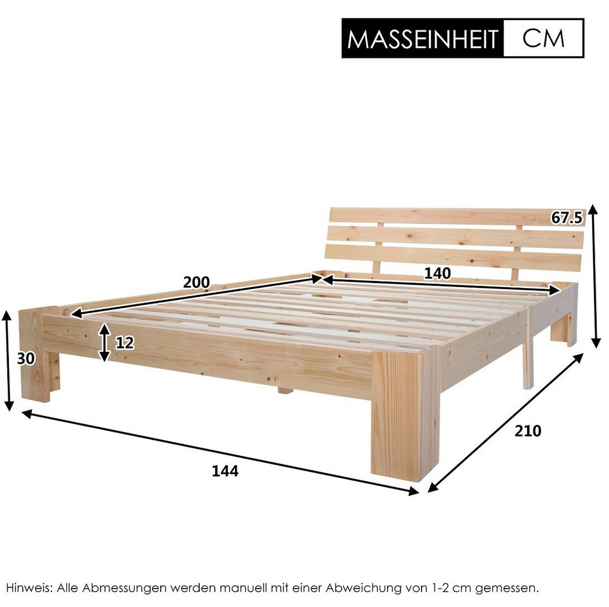 BETT 140/200 cm aus Massivholz in Natur mit Lattenrost - Naturfarben, Holz (140/200cm) - Flora Grace
