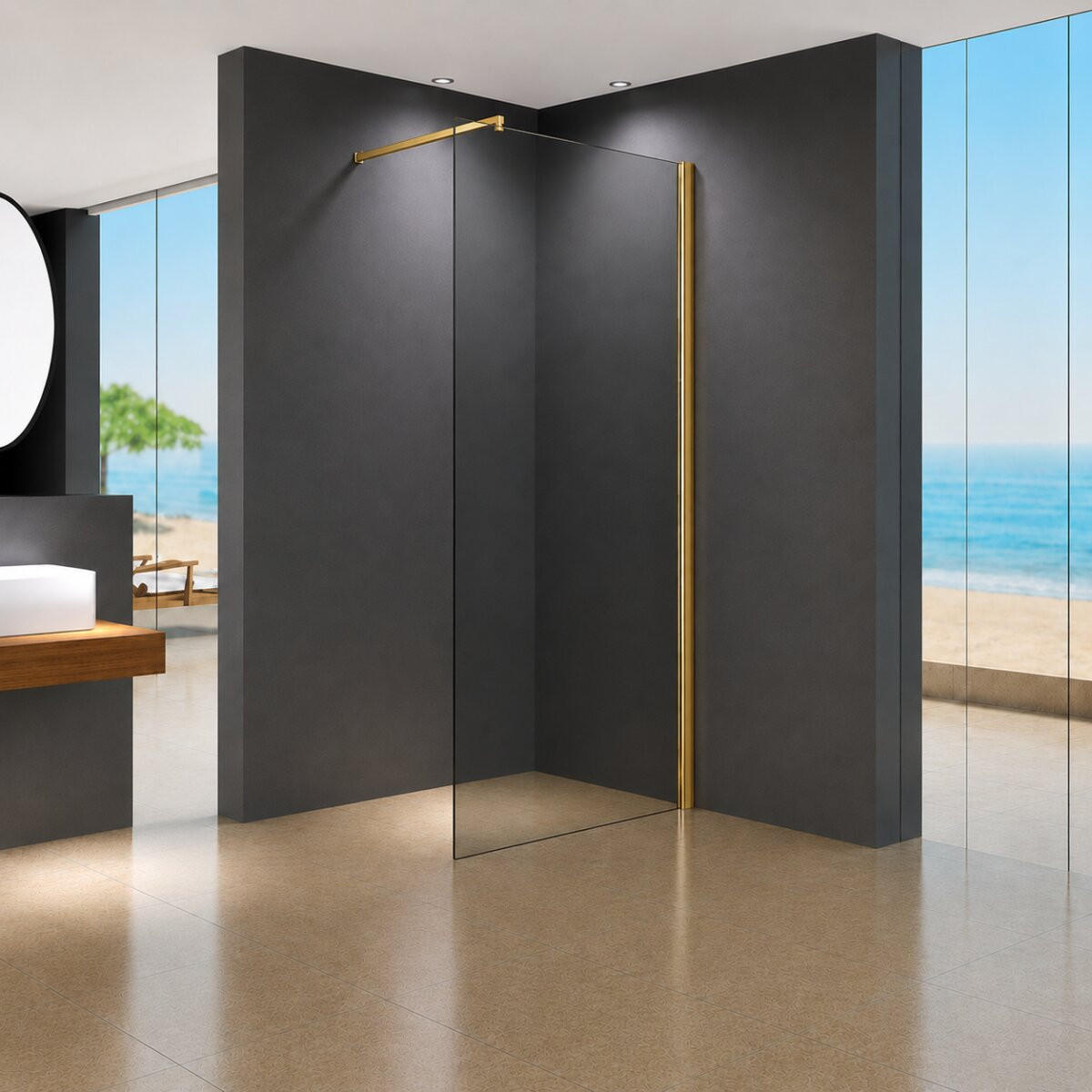 WALK-IN-DUSCHWAND 120 × 200 cm – Graues ESG-Sicherheitsglas – Gold - Goldfarben, Glas (8/120/200cm) -  Glaswerk Westfalen