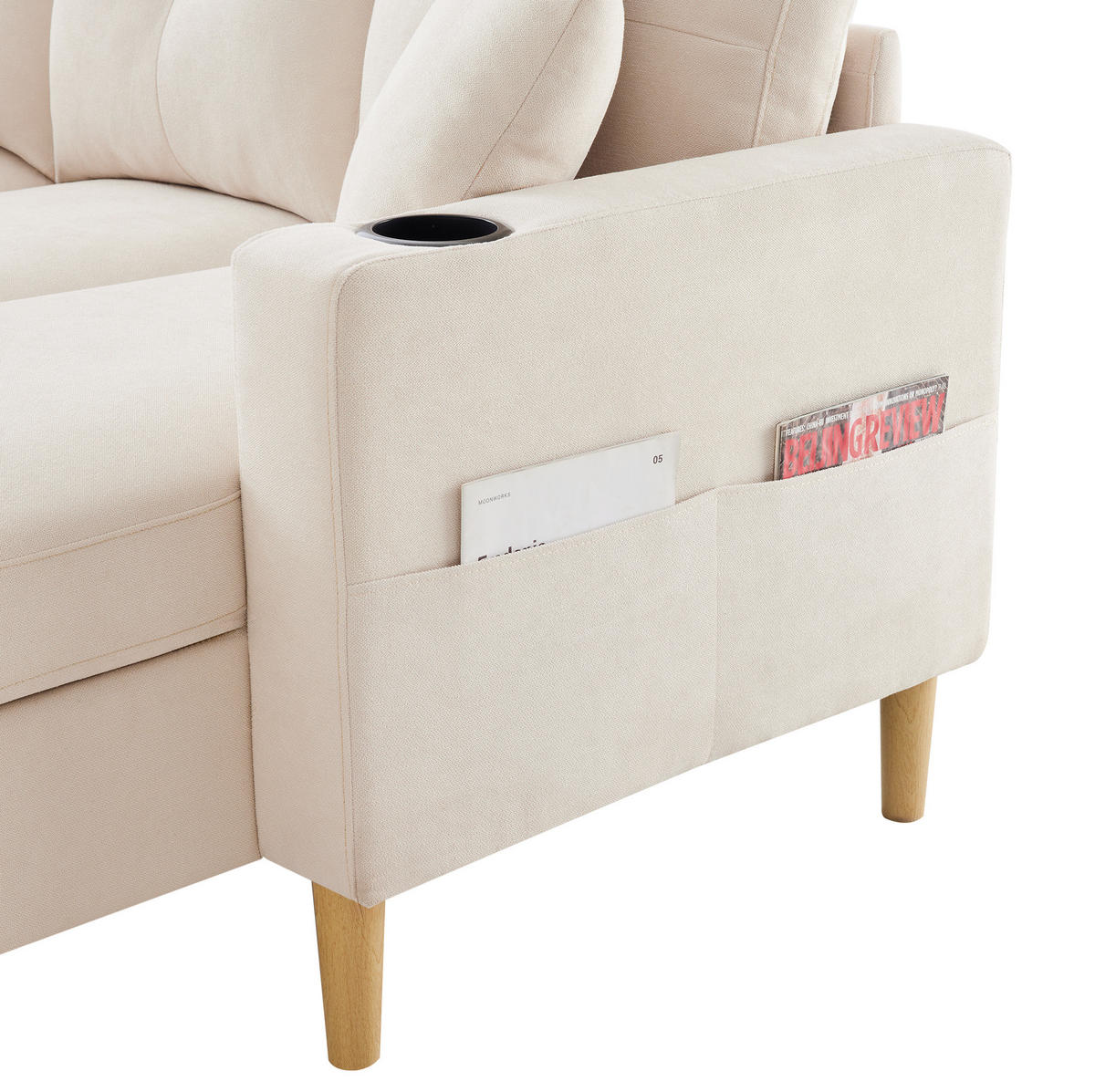 ECKSOFA 175/129/90 cm Beige aus Baumwoll-Leinen mit Stauraum - Beige, Textil (129/175cm) - OKWISH