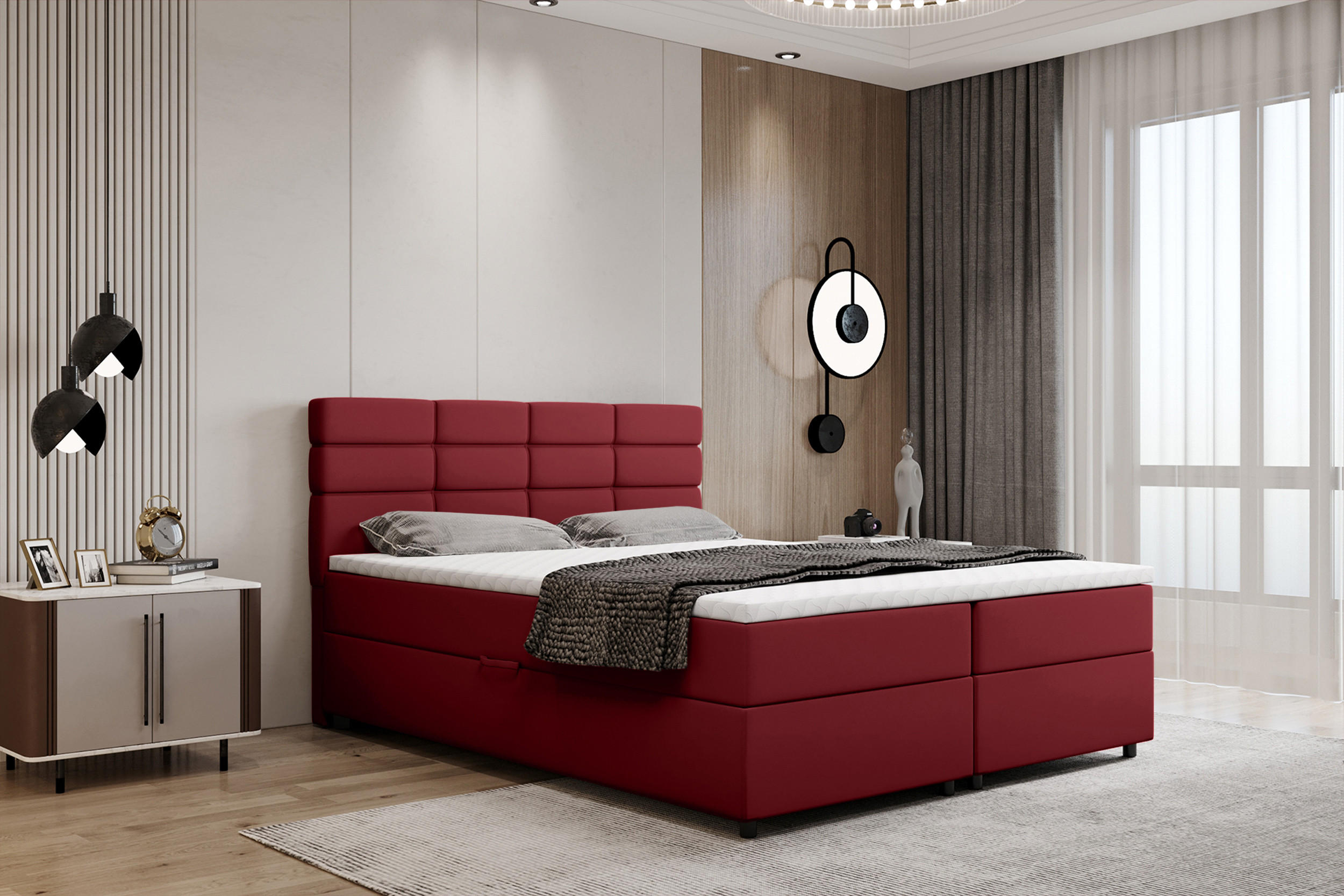 BOXBETT Reve 160 x 200 cm mit Bettkasten und Lattenrost ohne matratze - rot - Beige, Holz (160/200cm) - Panda Möbel