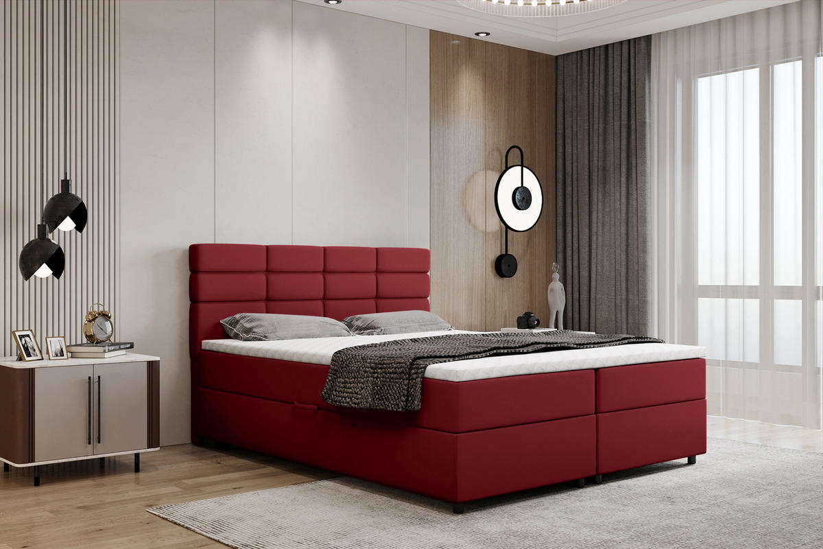 BOXBETT Reve 160 x 200 cm mit Bettkasten und Lattenrost ohne matratze - rot - Beige, Holz (160/206cm) - Panda Möbel