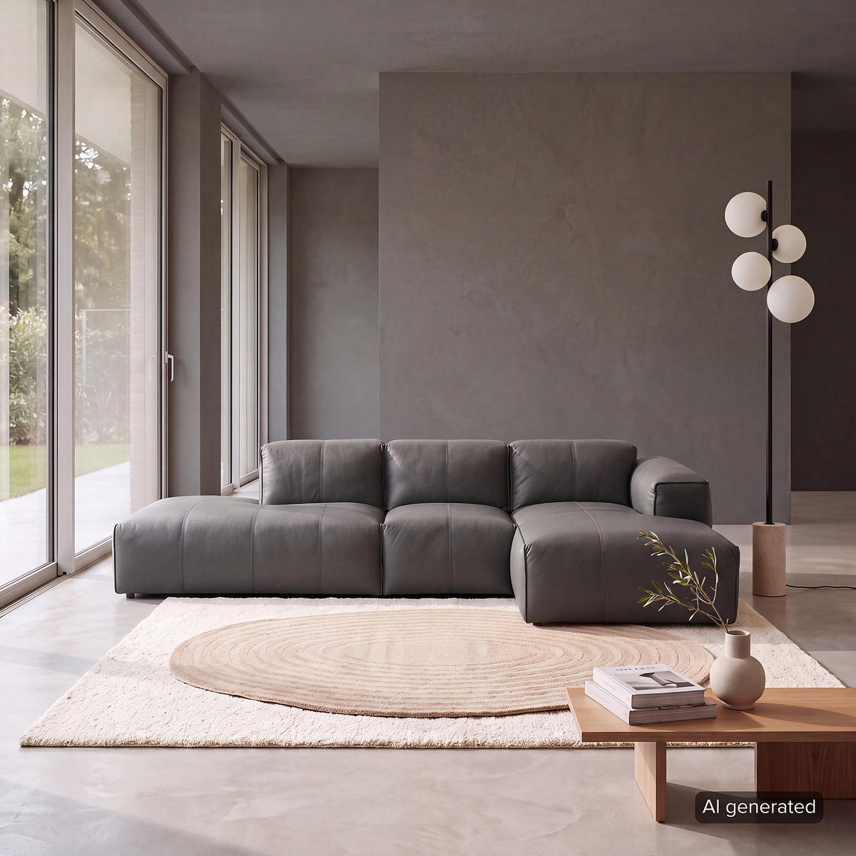 ECKSOFA mit Chaiselongue - Schwarz/Grau, Leder/Kunststoff (290/173cm) - home24