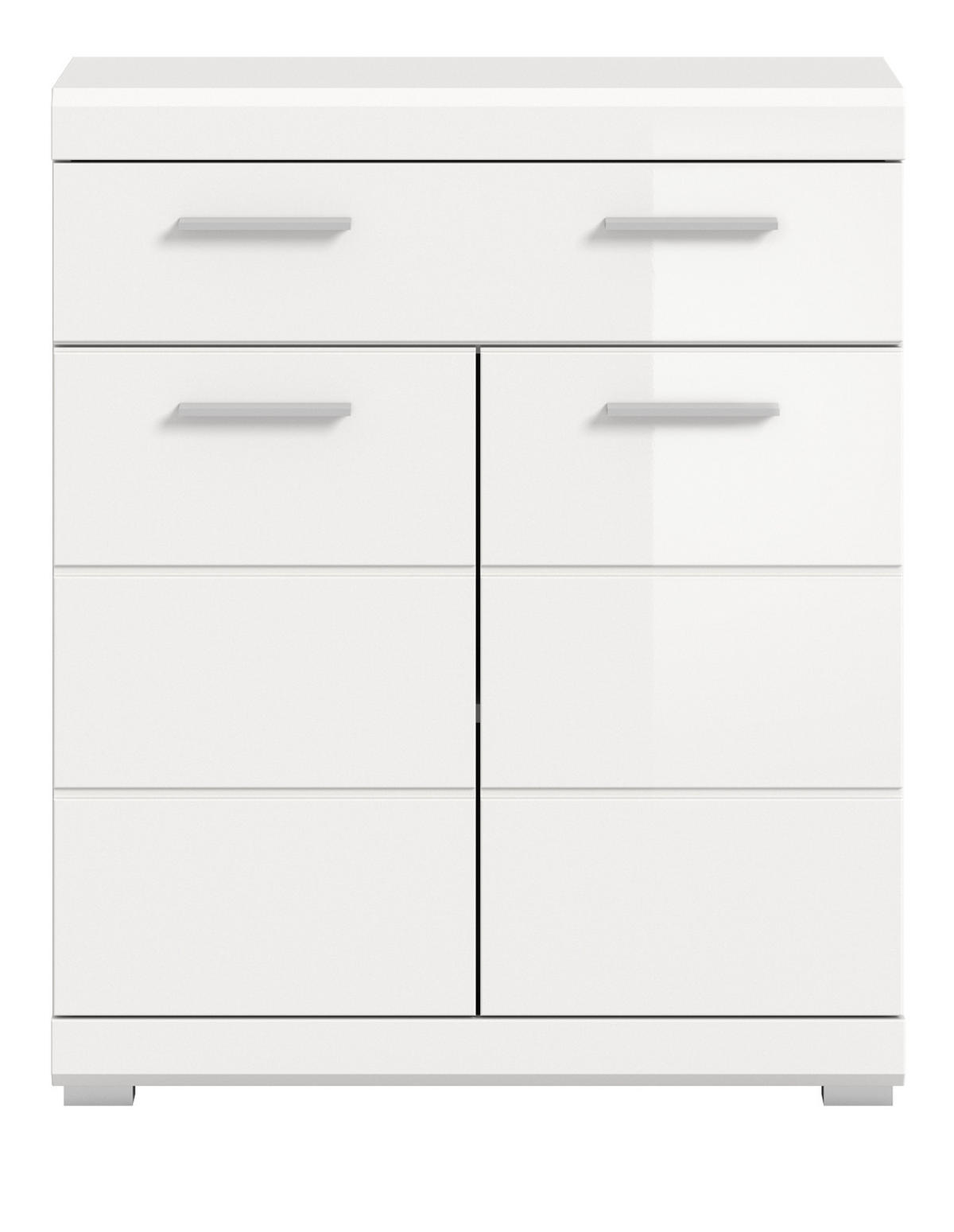 BADKOMMODE weiß Hochglanz 74 x 88 cm, Badschrank mit Vollauszug - Weiß Hochglanz/Silberfarben, Holzwerkstoff/Kunststoff (74/88/31cm) - Inn.Furn