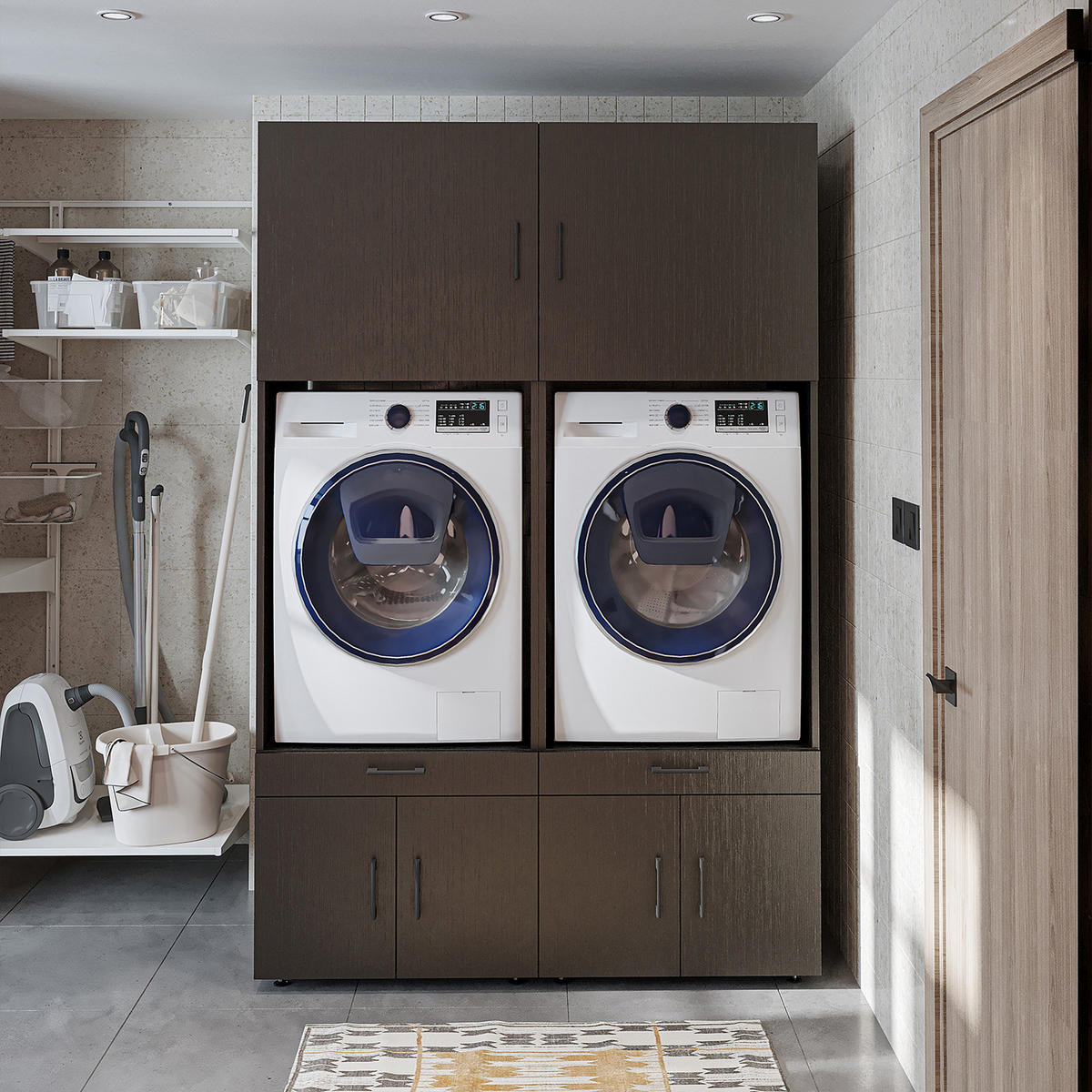 WASCHMASCHINENSCHRANK Serie 3 134cm Breit, 205cm Hoch - Schwarz, Holzwerkstoff (134/205/67cm)