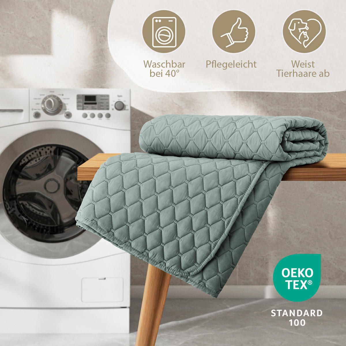 TAGESDECKE 170x210 cm, waschbarer Sofa- & Couchüberwurf, Grün - Grün, Textil (170/210cm) - Blumtal