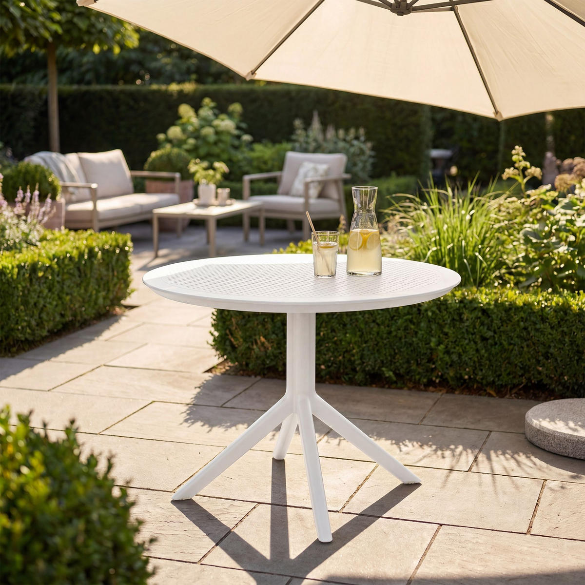 GARTENTISCH rund Ø105 cm Kunststoff Weiß - Weiß, Kunststoff (105/105/74cm) - CLP