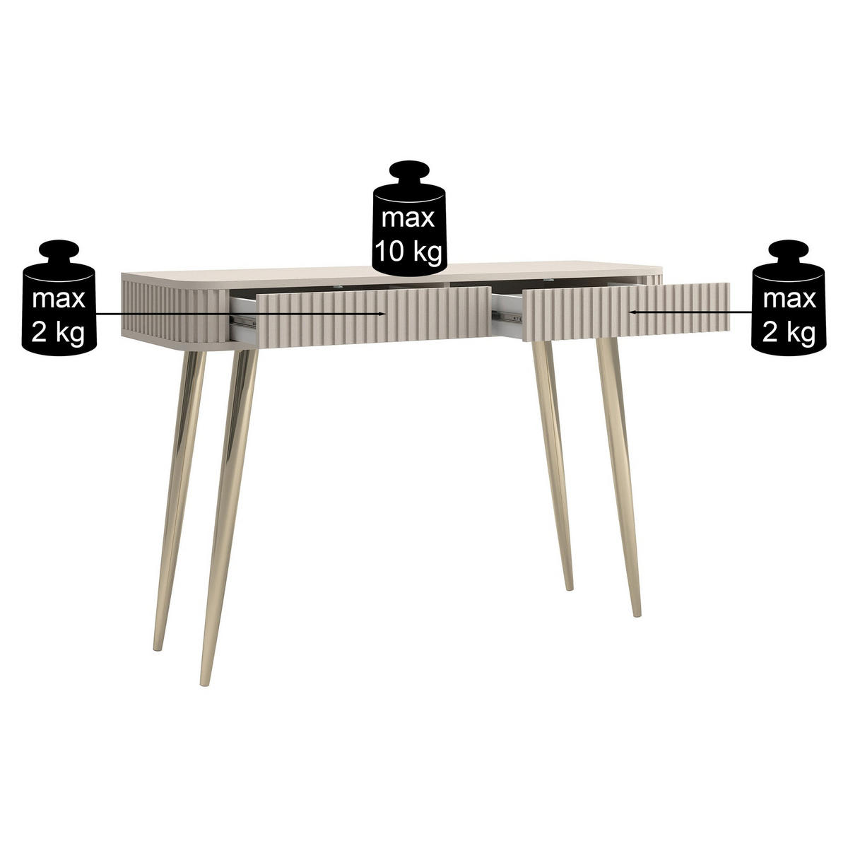 TOALETKA Ovarlo greige s 2 zásuvkami 113 cm - zlatá/taupe, kov/kompozitné drevo (38/113.2/77.9cm) - Selsey