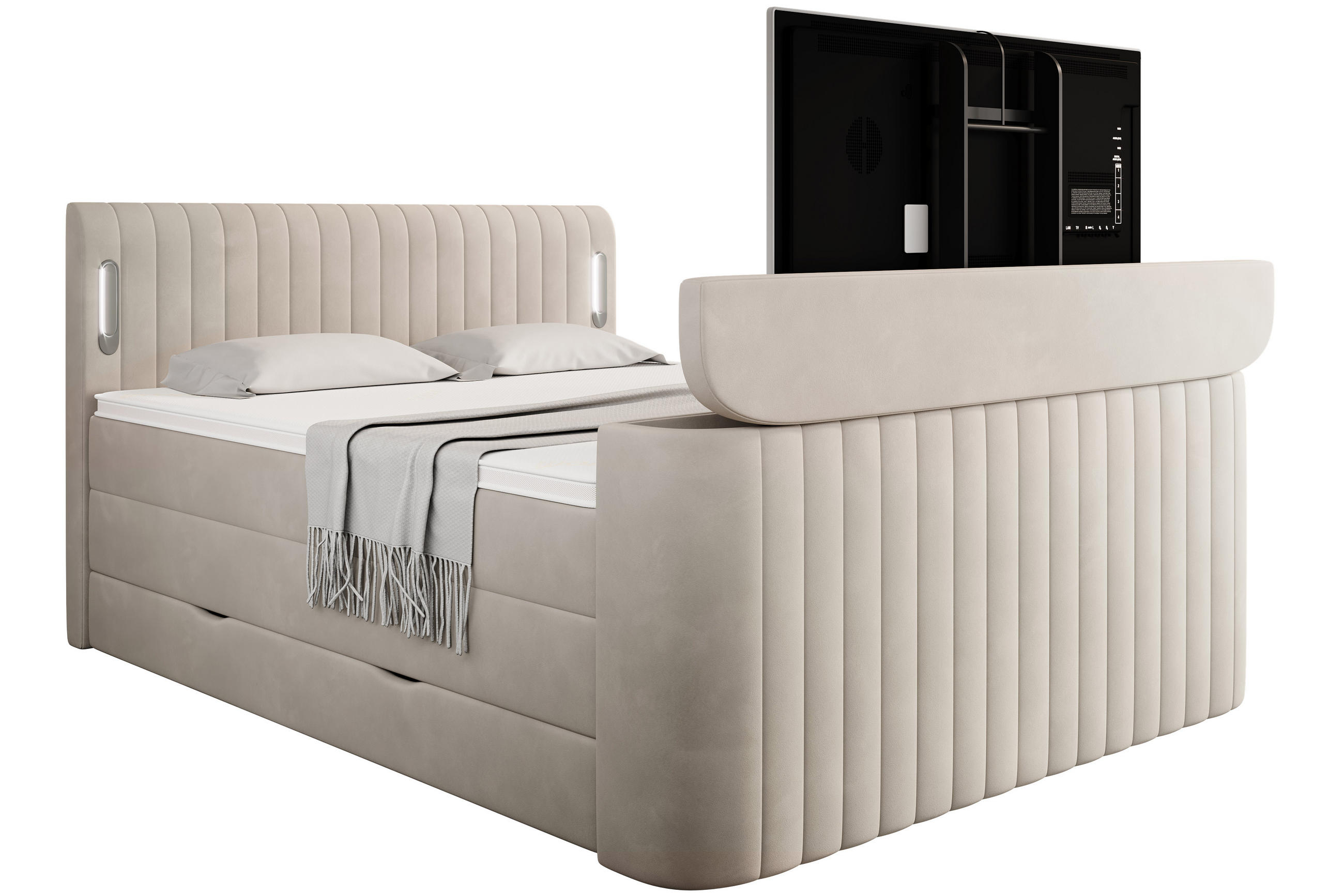 BOXSPRINGBETT FLY Beige 200/200 cm H2/H3 mit TV-Lift Samt - Beige, Textil (200/200cm) - wonello