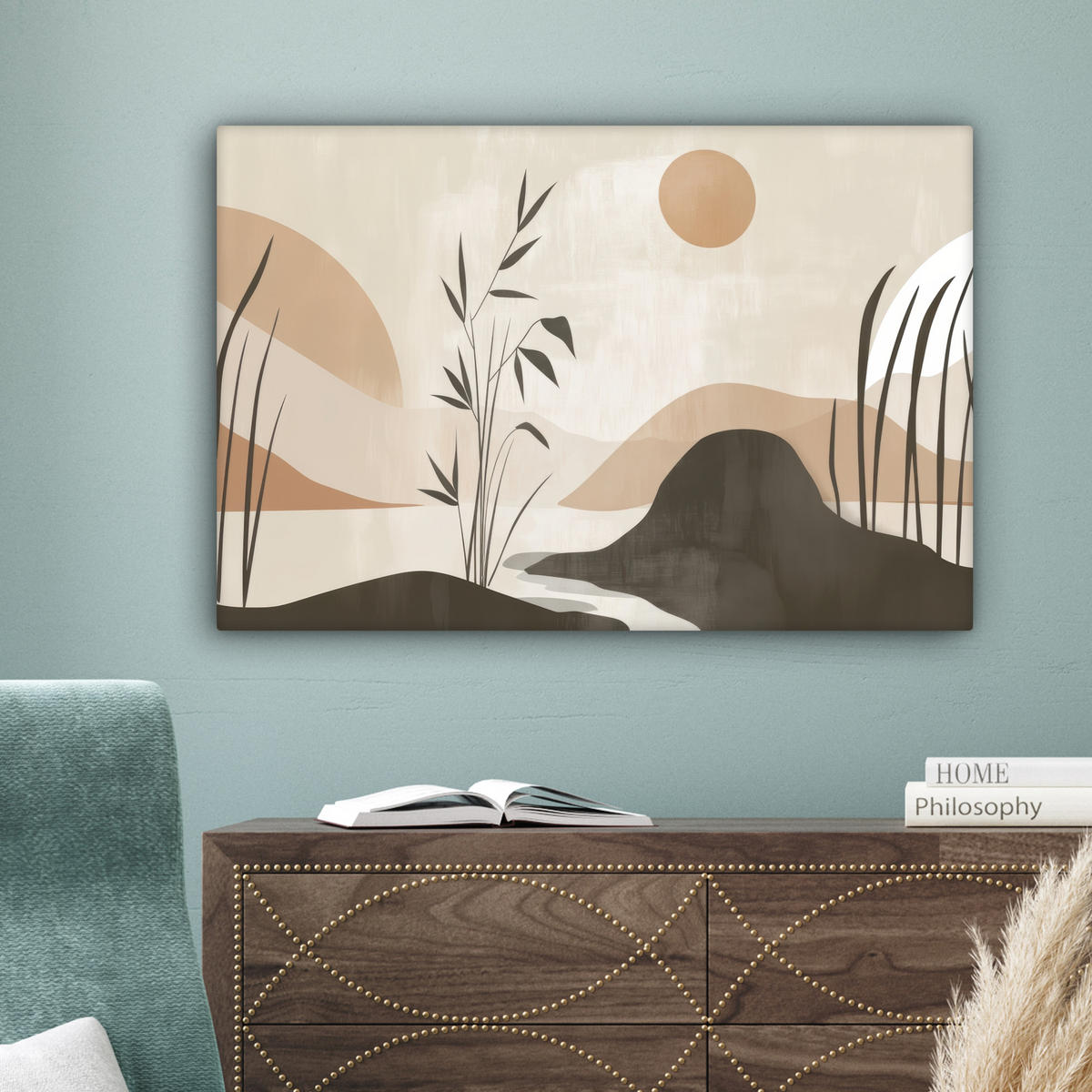 LEINWANDBILD Japandi - Landschaft - Beige Wanddeko 90x60 cm - Cognac, Textil (90/60cm) - MuchoWow