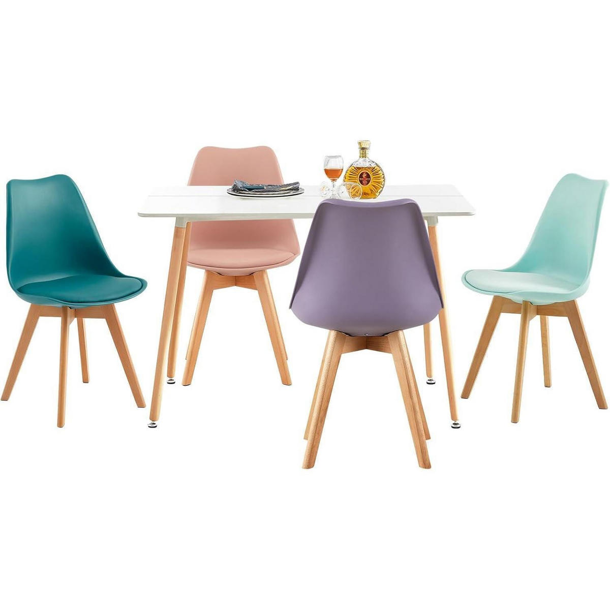ESSZIMMERSTUHL 4er Set Skandinavisch Retro Design mit PU-Leder Sitzkissen - Multicolor, Kunststoff (41/82/47.5cm)