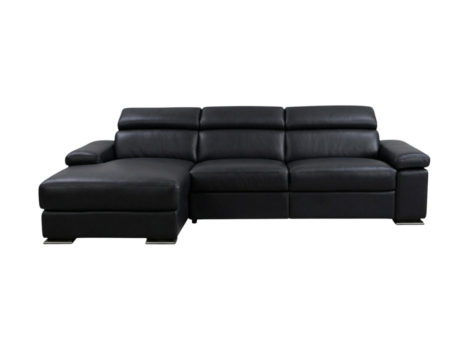 ECKSOFA Plutone Echtleder Schwarz - Schwarz, Leder/Metall (286/165cm)