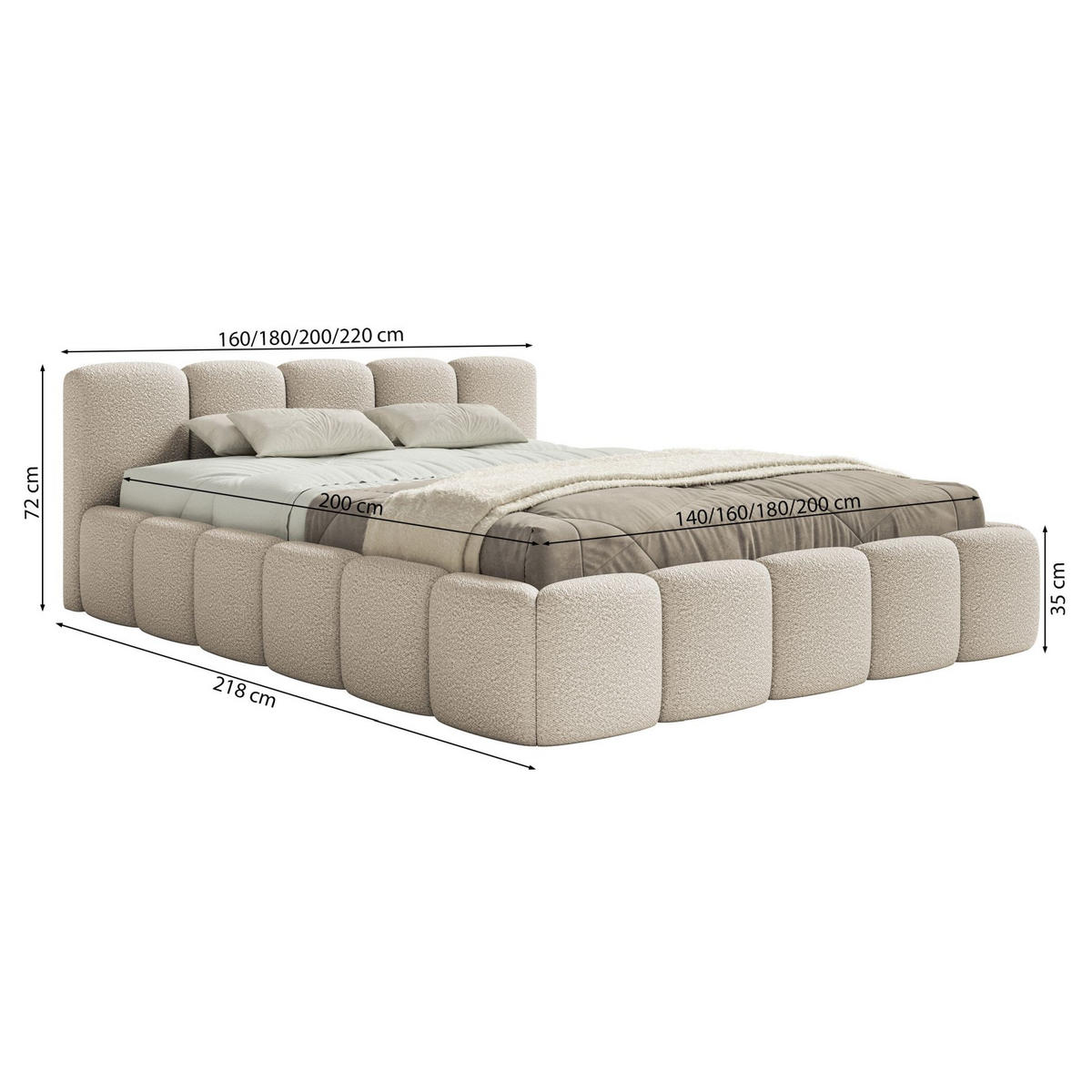 POLSTERBETT Cloudy Low Hellgrau Bouclébezug 140x200 - Hellgrau, Textil (140/200cm) - Selsey