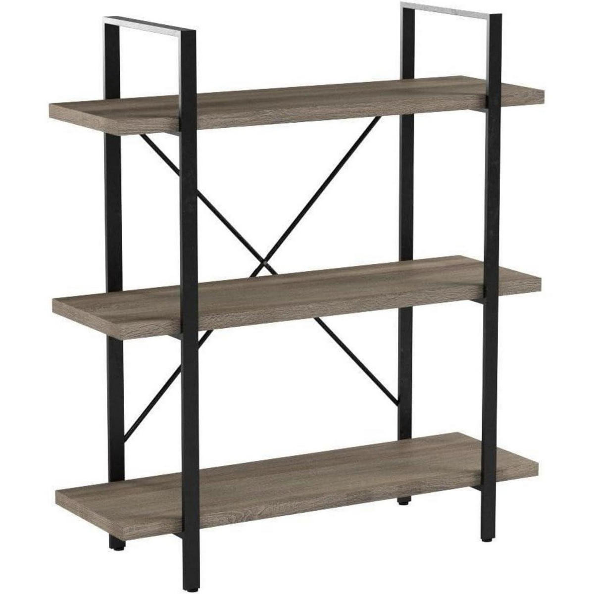 BÜCHERREGAL mit 3 Etagen Grau Metall Holzoptik - Grau, Holzwerkstoff (32.3/101.6/89.9cm)