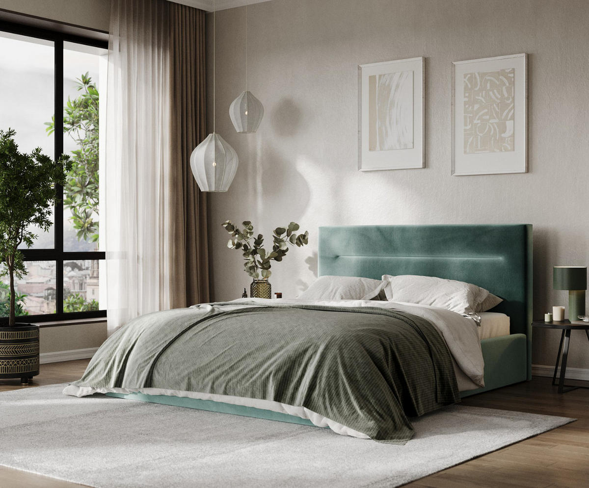 POLSTERBETT Liline 140/200 cm Türkis im Kronos Stoff - Türkis/Schwarz, Holz/Holzwerkstoff (140/200cm) - AltaBeds