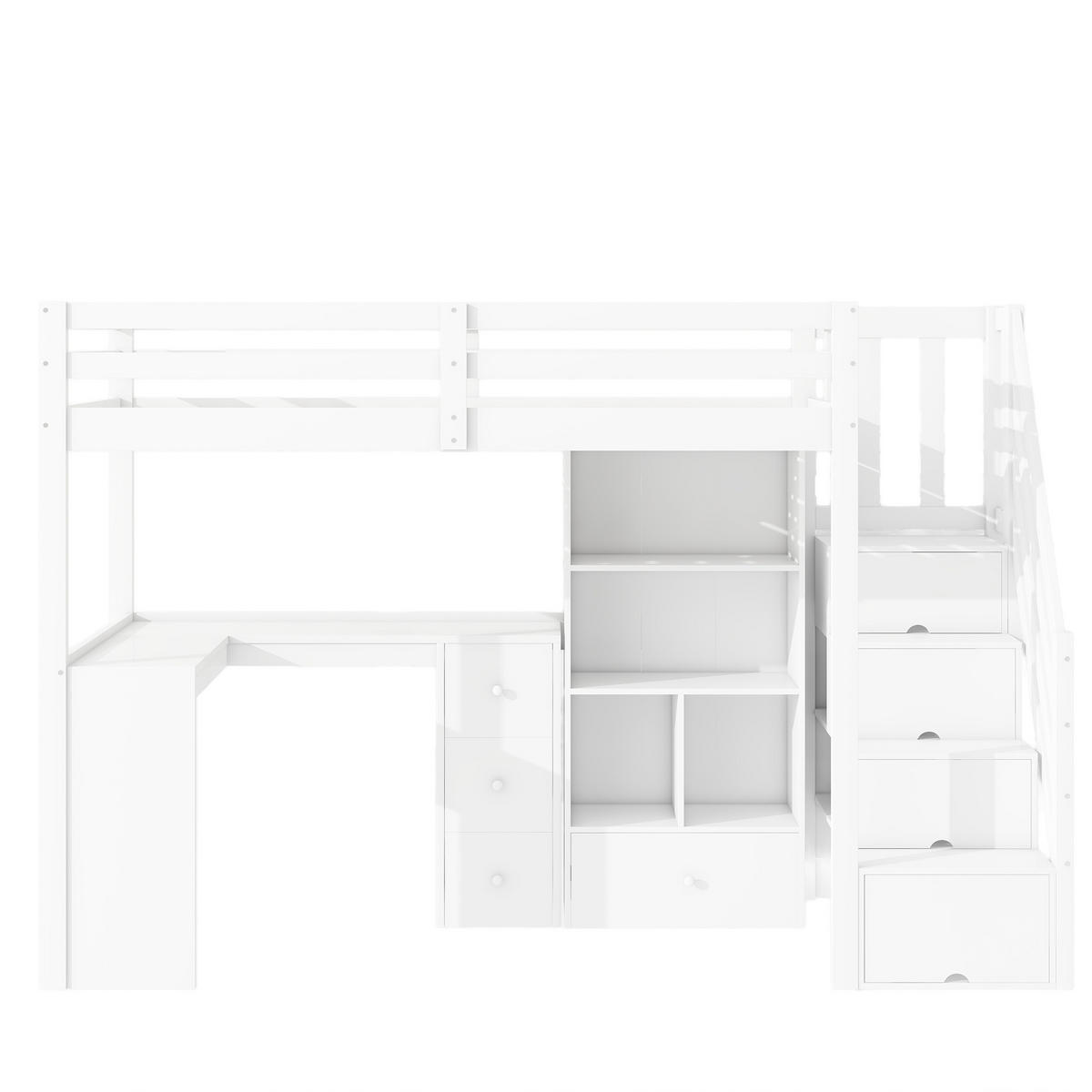 HOCHBETT 90/200 cm Weiß mit Schreibtisch und Stauraum - Weiß, Holz (90/200cm) - OKWISH