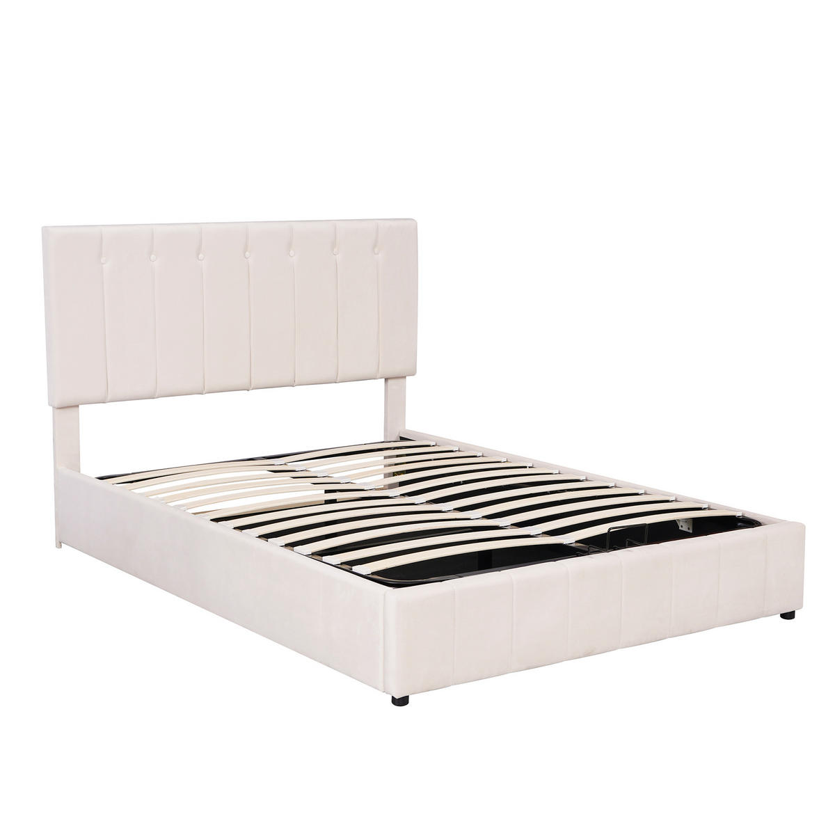 POLSTERBETT 140/200 cm Cremeweiß mit hydraulischem Bettkasten und höhenverstellbarem Kopfteil - Creme, Textil (140/200cm) - OKWISH