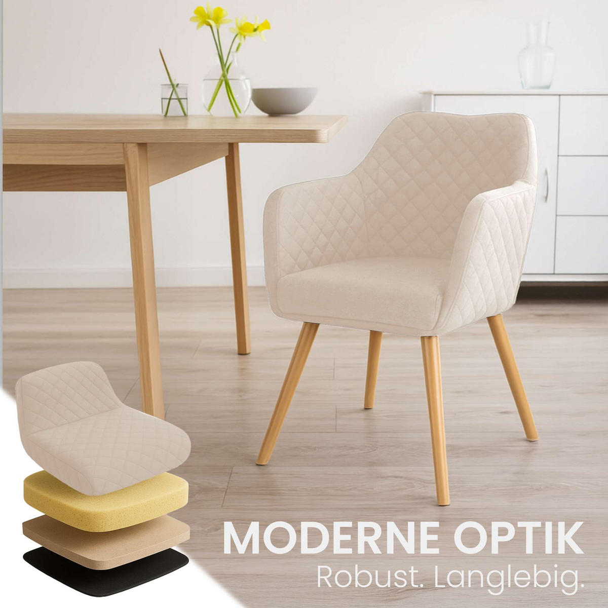 ESSZIMMERSTUHL Stoff Creme - Eukalyptusholzfarben/Creme, Holz/Textil (63/84/61cm) - CLP