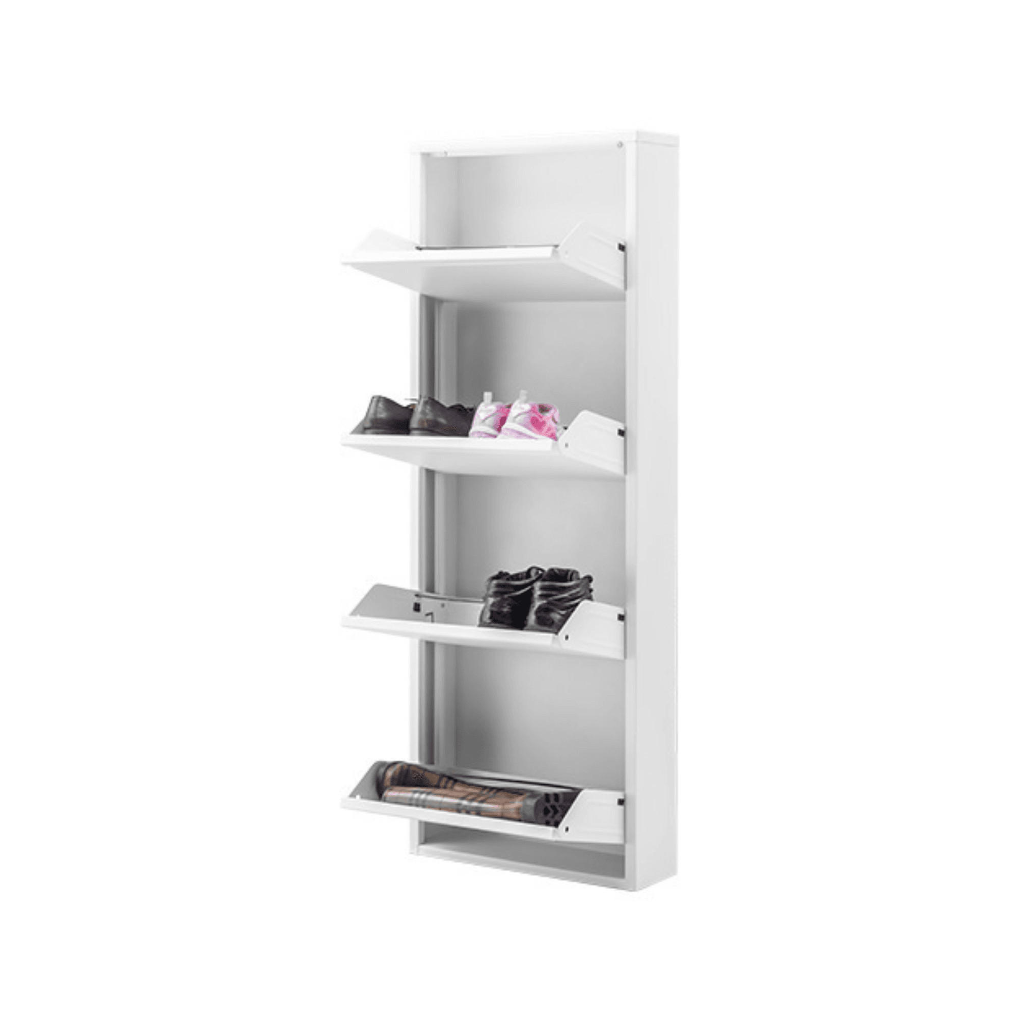 SCHUHSCHRANK schmal Metall mit Magnet 4 Klappen Weiß - Weiß, Metall (50/137/15cm) - Gowoll