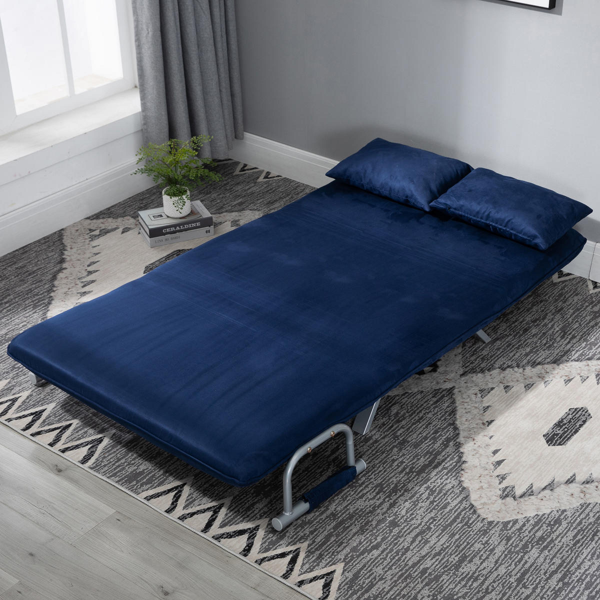 2-SITZER Sofa mit Schlaffunktion, Schlafsofa mit Verstellbarer Rückenlehne, Blau - Blau, Kunststoff/Metall (80/78/111cm) - HOMCOM