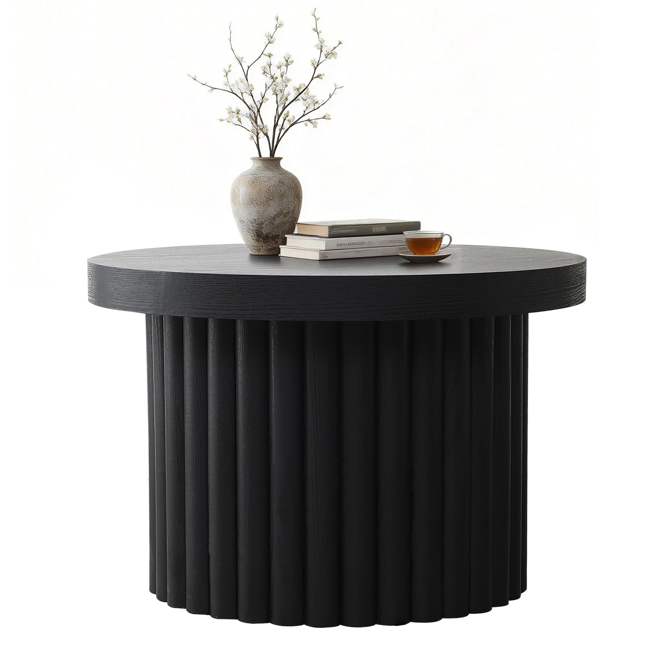 COUCHTISCH Rund, Schwarz aus MDF mit PU-Holzdessin | Ø60 x H40 cm - Schwarz, Holz (60/60/40cm) - Hometopia