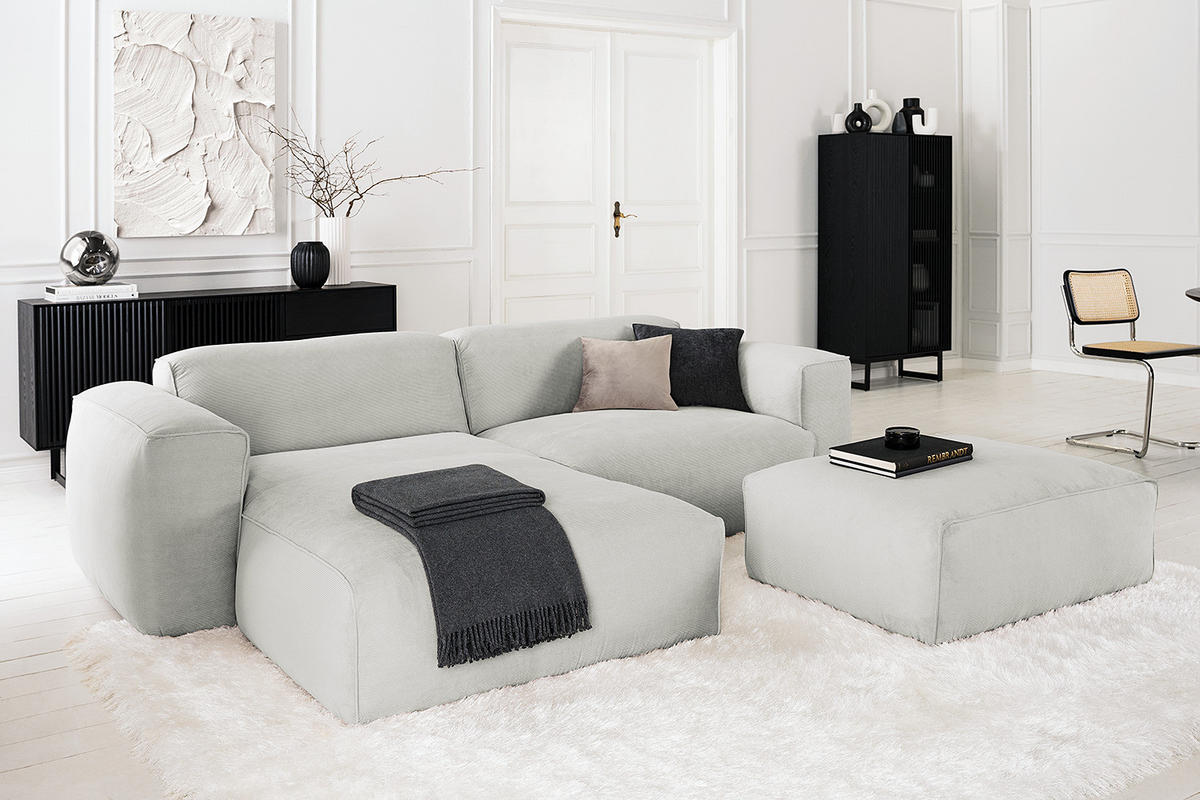 1,5-SITZER ECKSOFA mit Longchair - Schwarz/Grau, Kunststoff/Textil (260/173cm) - home24