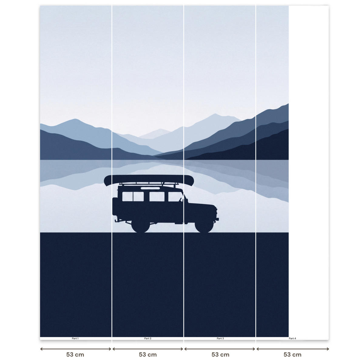 KINDERTAPETE - Auto - See - Berge - Blau - 180x240 cm - Blaugrau, Papier (180/240cm) - OnlyWow