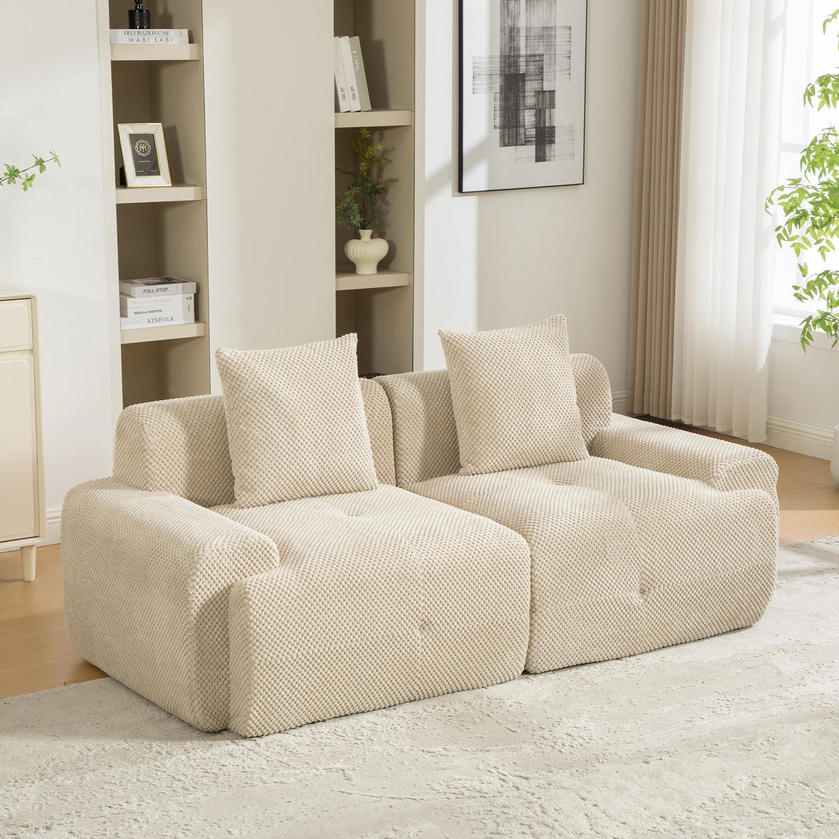 2-SITZER SOFA Chenille Light Khaki mit Kissen - Hellbraun, Textil (190/75/89cm) - WISHDOR