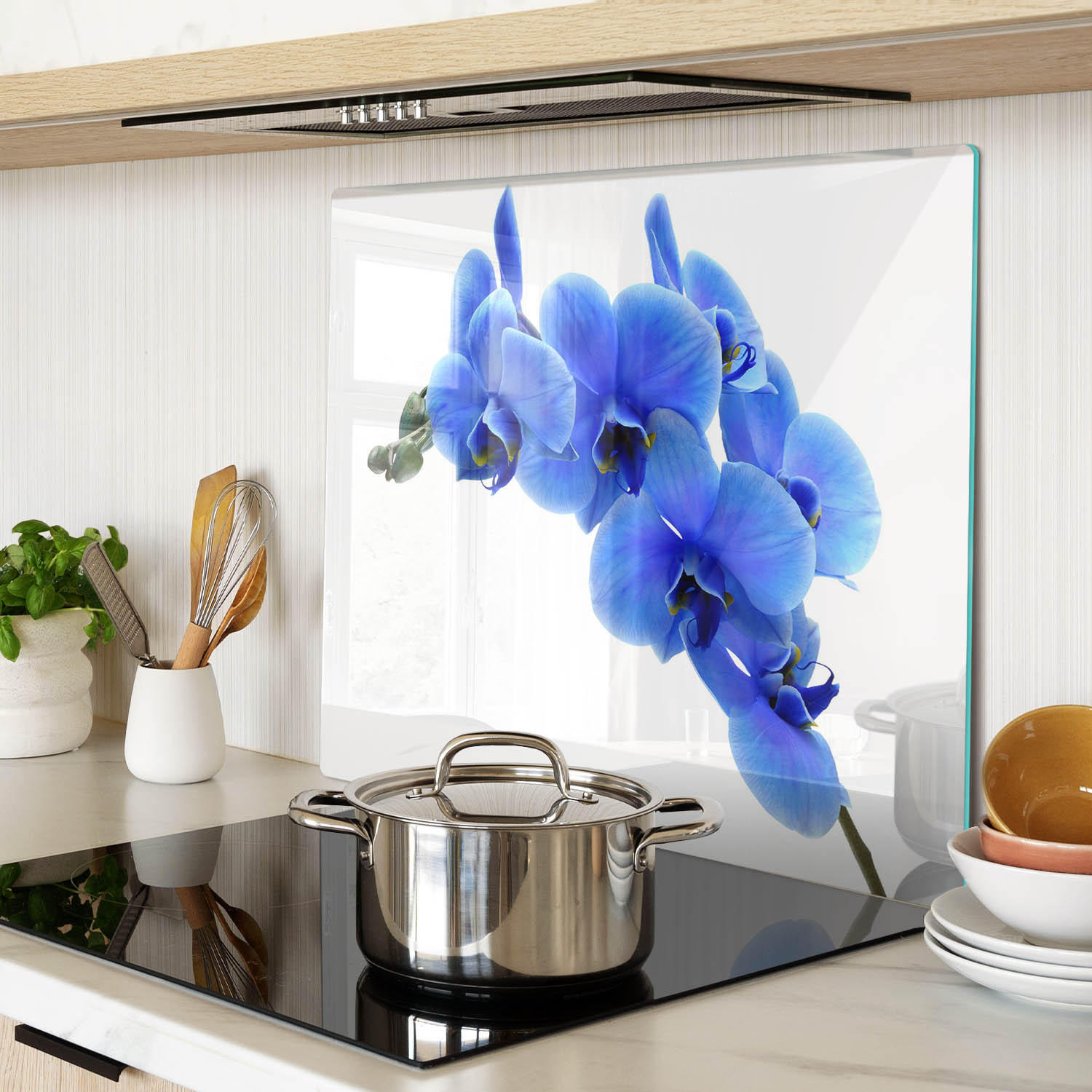 GLASPLATTE 60x52 cm Blaue Orchidee - Blau, Glas (60/0.4/52cm) - TULUP