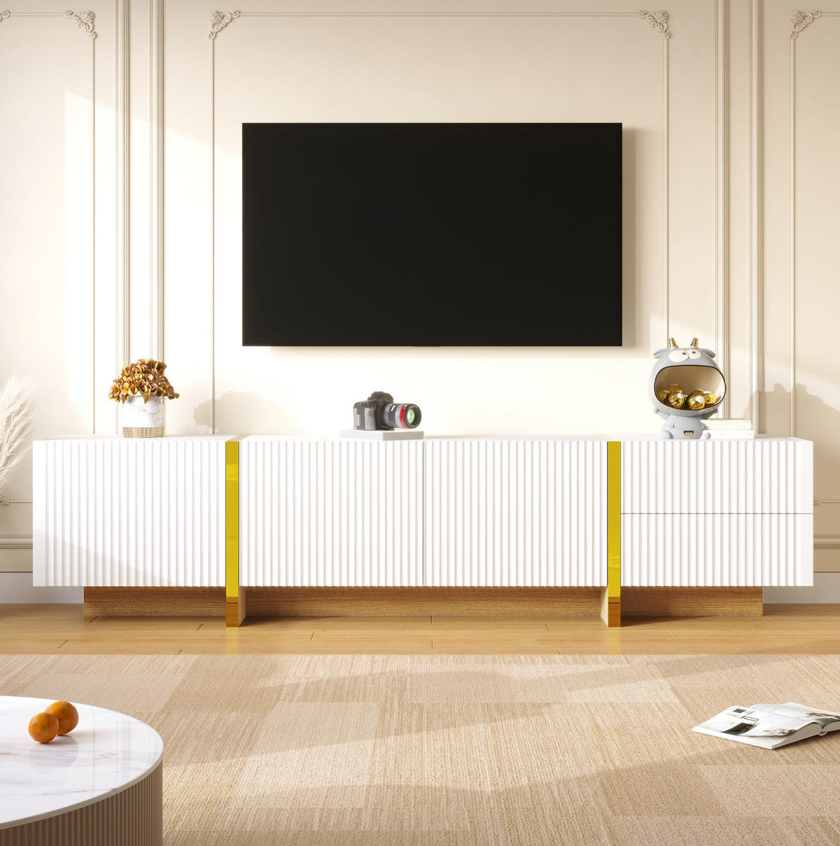 TV-ELEMENT mit 3 Türen und 2 Schubladen 190 cm Weiß Gold - Weiß, Holzwerkstoff (35/45/190cm) - Beauniv