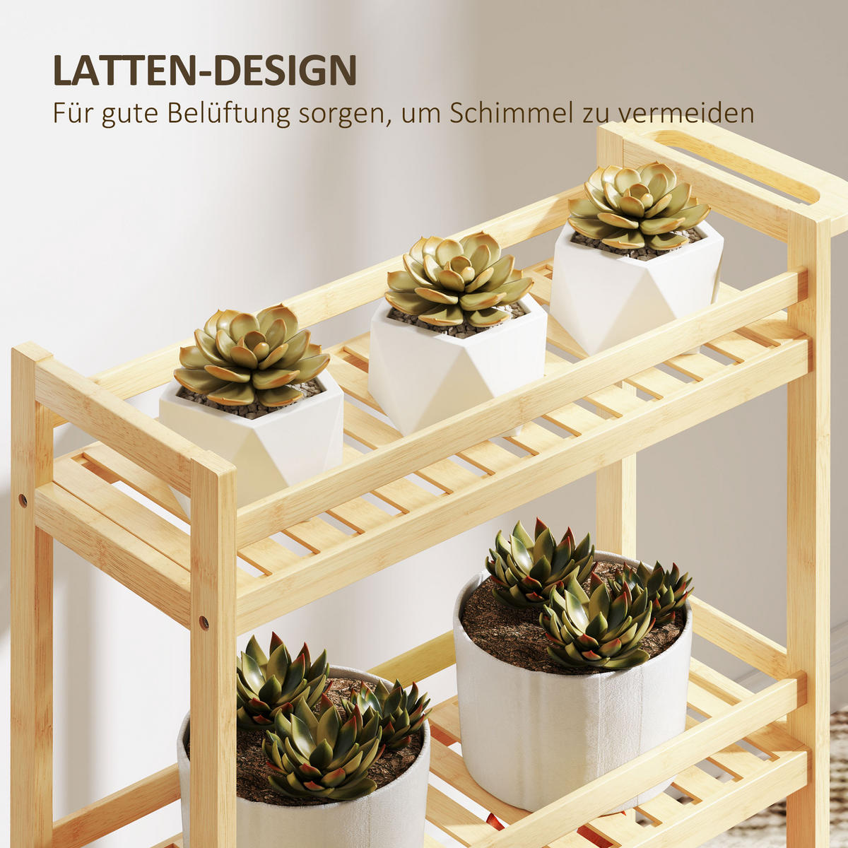 SERVIERWAGEN aus Bambus, 3-stöckiger, 55 x 20 x 75 cm, Naturholz - Naturfarben, Naturmaterialien (55/75/20cm) - HOMCOM