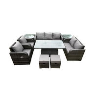 GARTENTISCHGRUPPE Polyrattan 9-Sitzer - Dunkelgrau/Grau, Glas/Kunststoff - Fimous