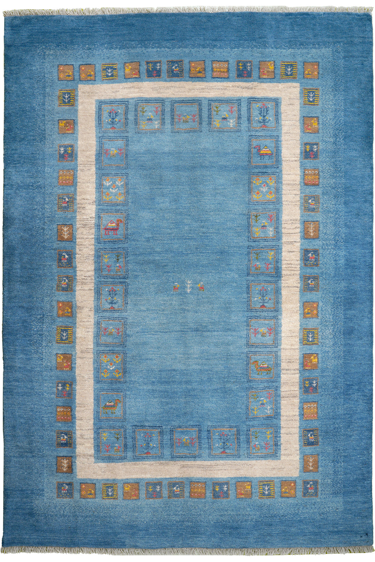 TEPPICH Rizbaf Blau 247/169 cm Schurwolle - Blau, Textil (169/247cm) - Looma
