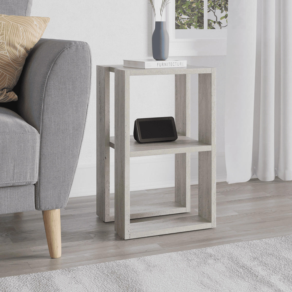 NACHTTISCH mit 2 regalböden, travertin-dekor - lonie 30/30/55 cm - Beige, Holzwerkstoff (30/55/70cm) - Calicosy