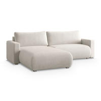 ECKSOFA TURIN P Creme Kordstoff mit Schlaffunktion - Creme, Holz (265/183cm) - MASSENO