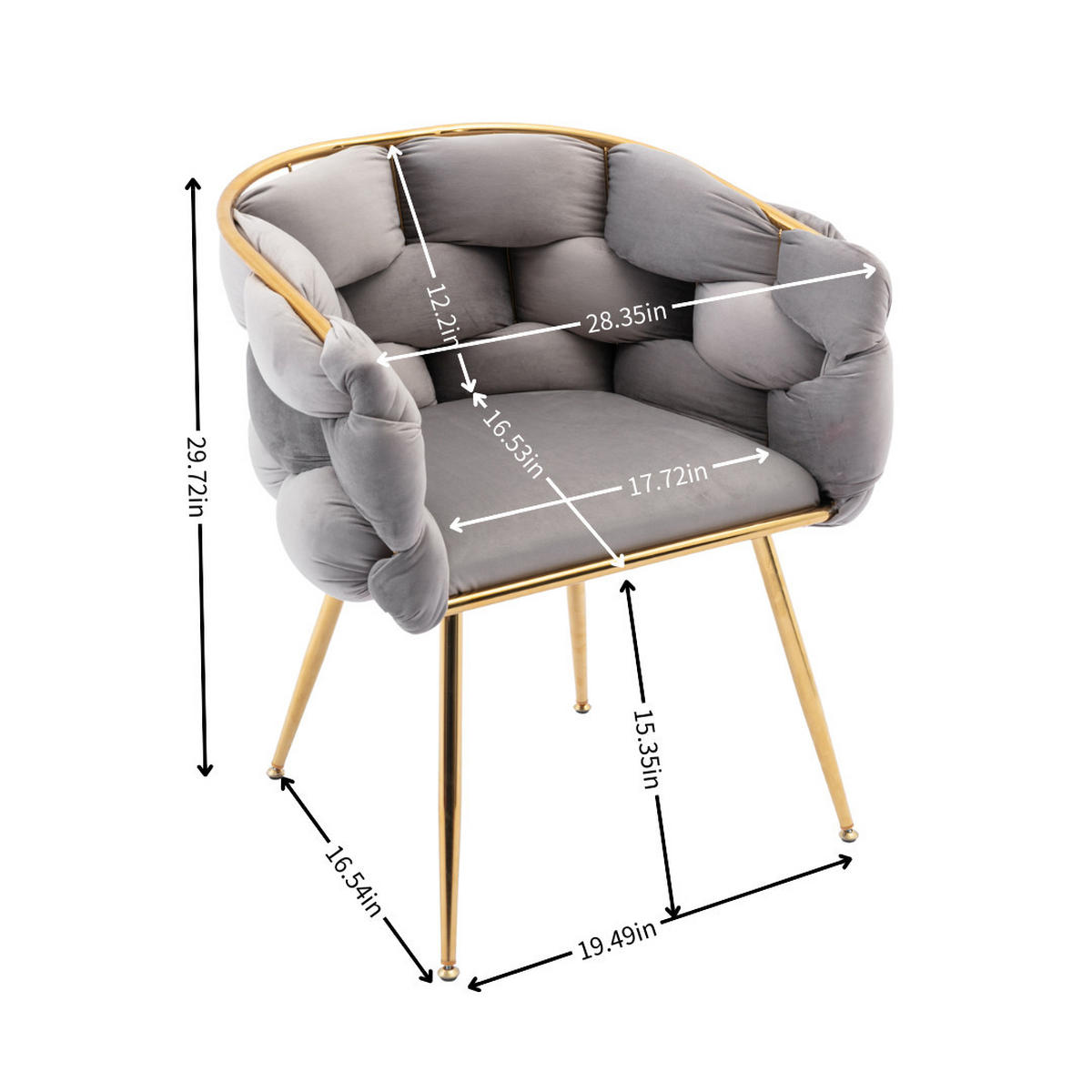 SESSEL Samt Grau mit Metallgestell für Schlafzimmer, Wohnzimmer, Esszimmer - Grau, Textil/Metall (73/75/56cm) - WISHDOR
