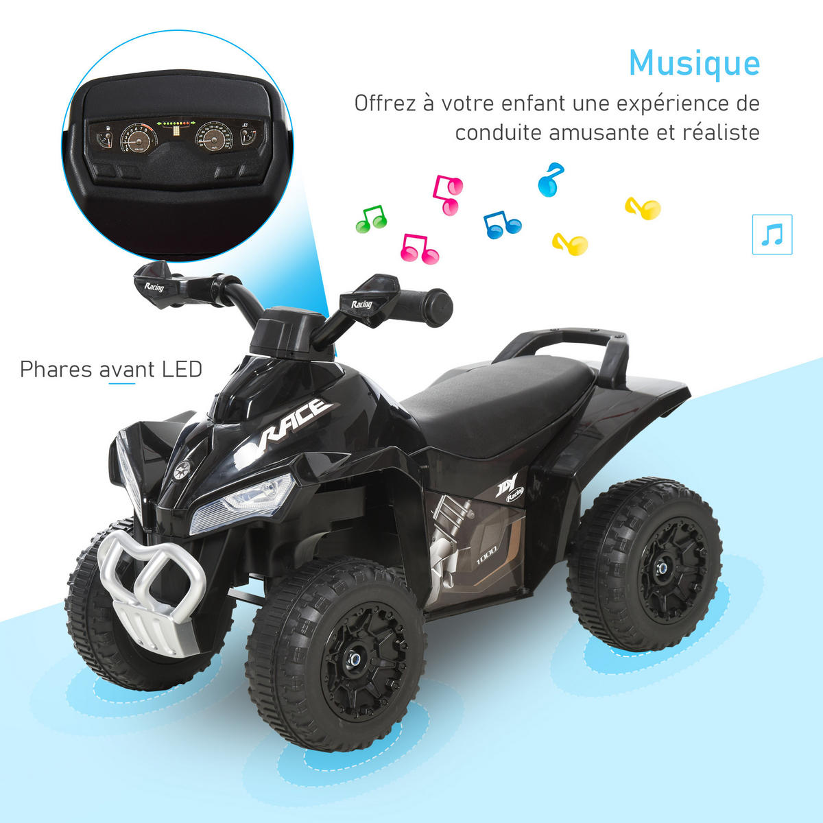 KINDERQUAD DE-16952 LED-Licht & Sound Schwarz - Schwarz, Kunststoff (67/38/44cm) - ComfortXL
