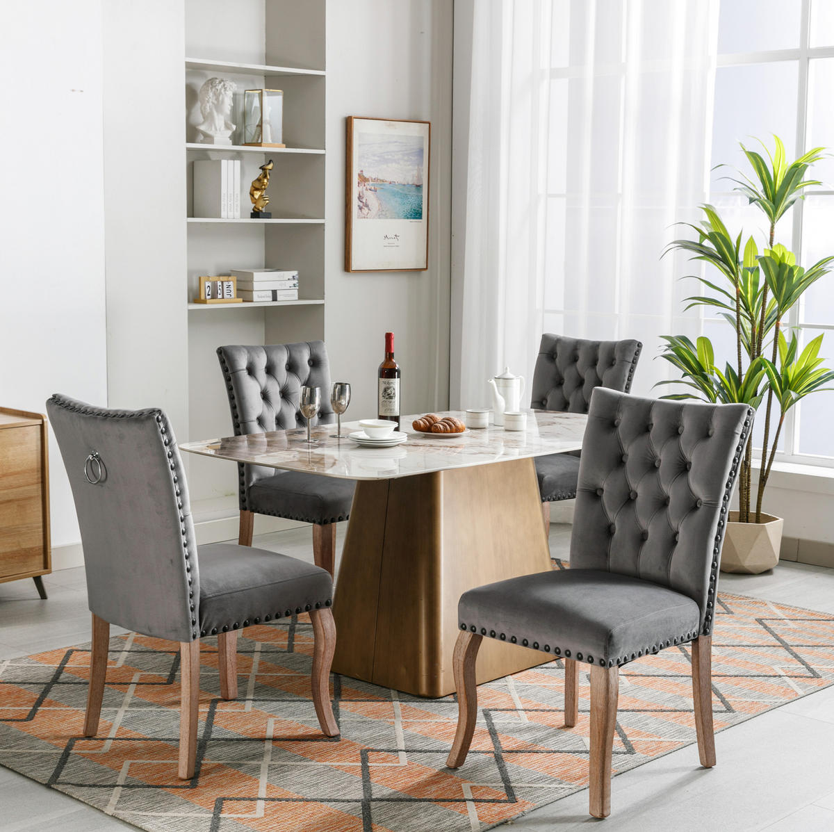 ESSZIMMERSTUHL modern Samt Grau mit Massivholzbeinen - Grau, Holz (63/95/49.1cm) - Meubliv