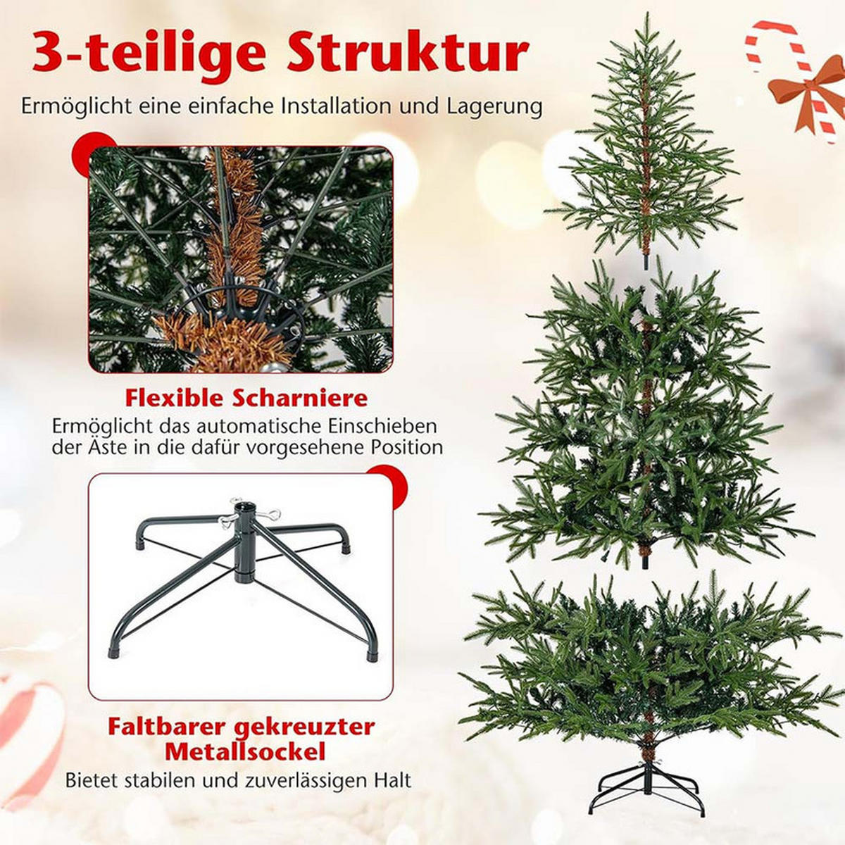 WEIHNACHTSBAUM mit 250 mehrfarbigen LEDs 180cm Grün - Grün, Metall (180cm) - COSTWAY