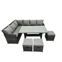 GARTENMÖBEL SET mit Rechteckiger Esstisch Polyrattan Dunkelgrau 9-Sitzer - Dunkelgrau/Grau, Glas/Kunststoff - Fimous