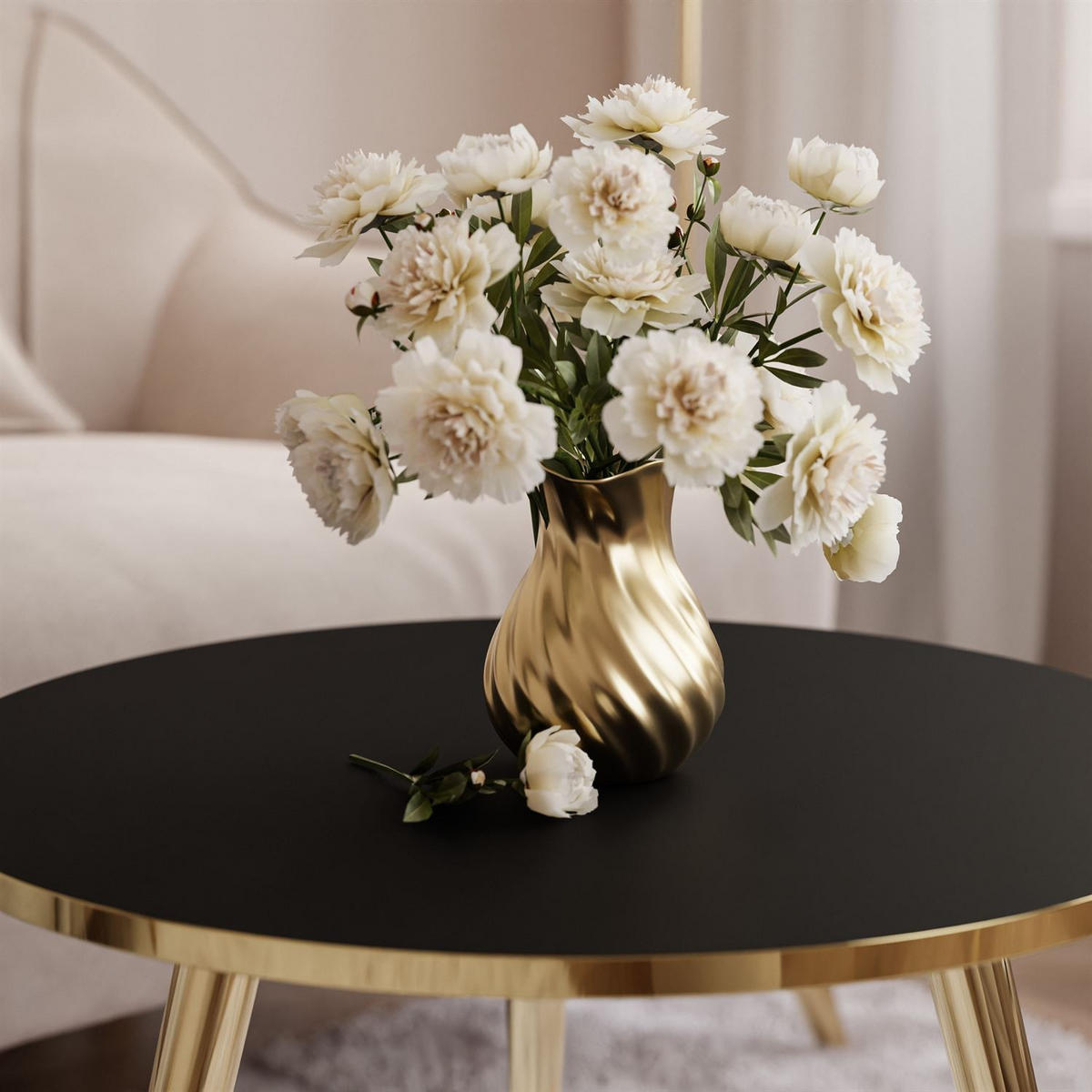 COUCHTISCH SOLEIL GOLD Schwarz Matt, 50cm - Schwarz, Holzwerkstoff (50/50/47cm) - Lookway