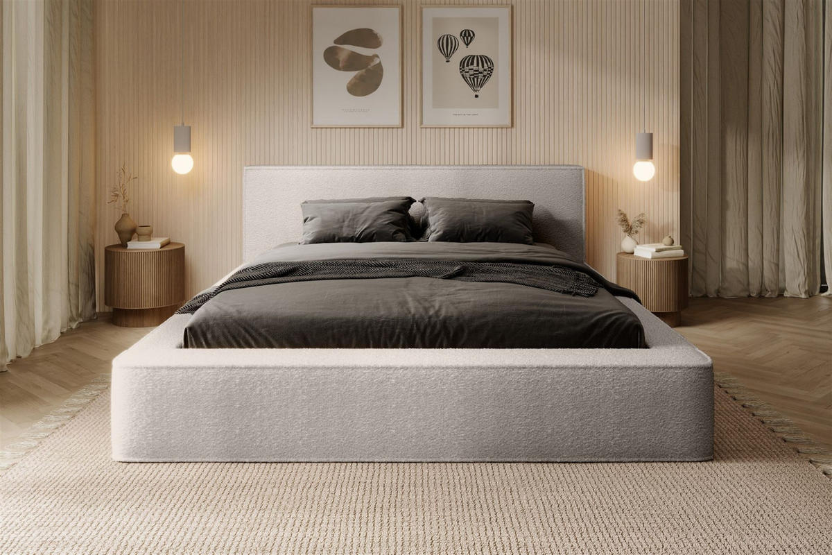 POLSTERBETT Omaha In Euphoria Komplett - Creme, Holzwerkstoff/Textil (160/200cm) - Fun Möbel