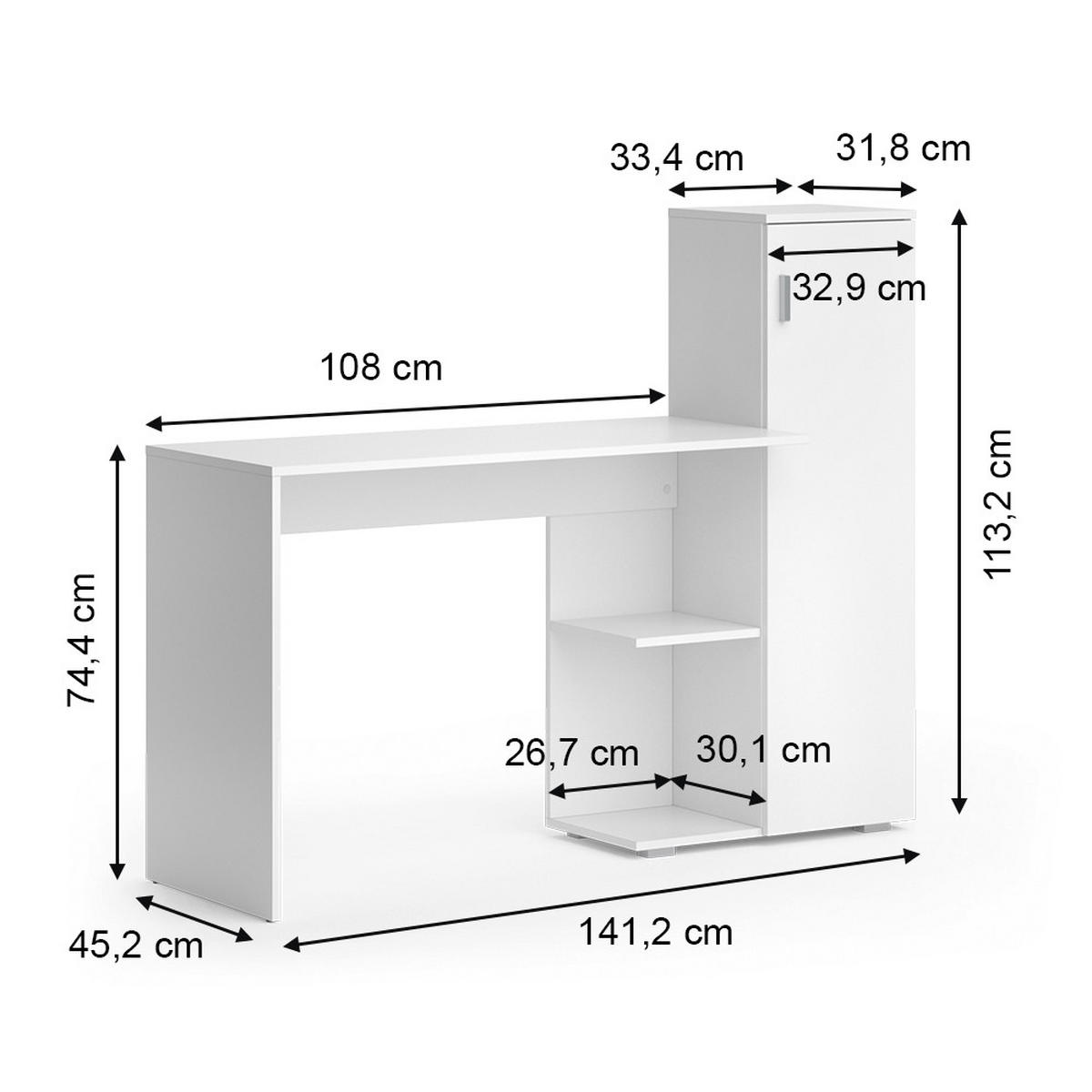 POČÍTAČOVÝ STŮL Ritz Bílá - bílá, kompozitní dřevo (45.2/141.2/113.2cm) - Vicco
