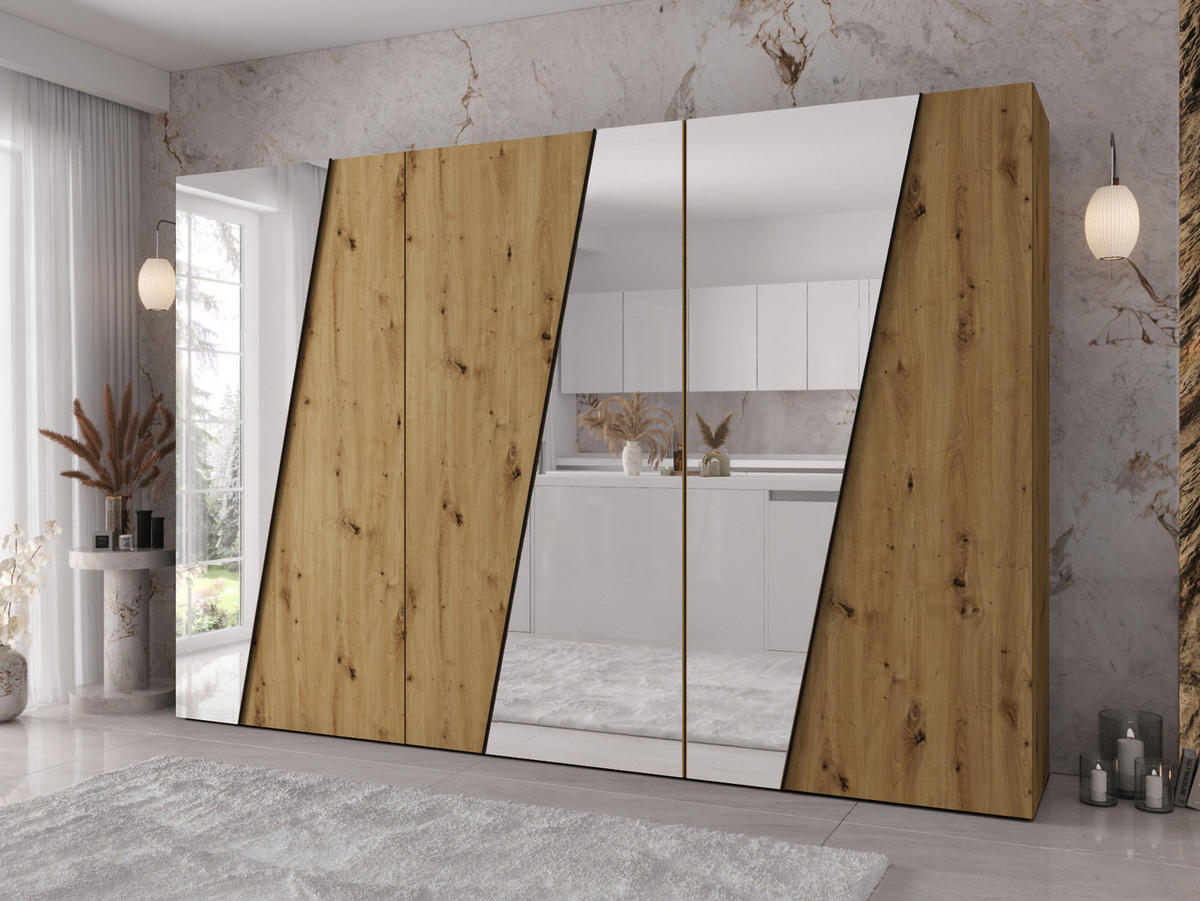 DREHTÜRENSCHRANK Zen 3L 300 cm - Schwarz/Eiche Artisan, Holzwerkstoff/Kunststoff (300/202/50cm) - MIRJAN24