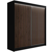 KLEIDERSCHRANK mit LED, Lamel-Schiebetüren VILANv2 - 200 cm Schwarz + Lamelle Eiche Wotan - Eiche Wotan/Schwarz, Holzwerkstoff (200/215/61cm) - ALTDECOR