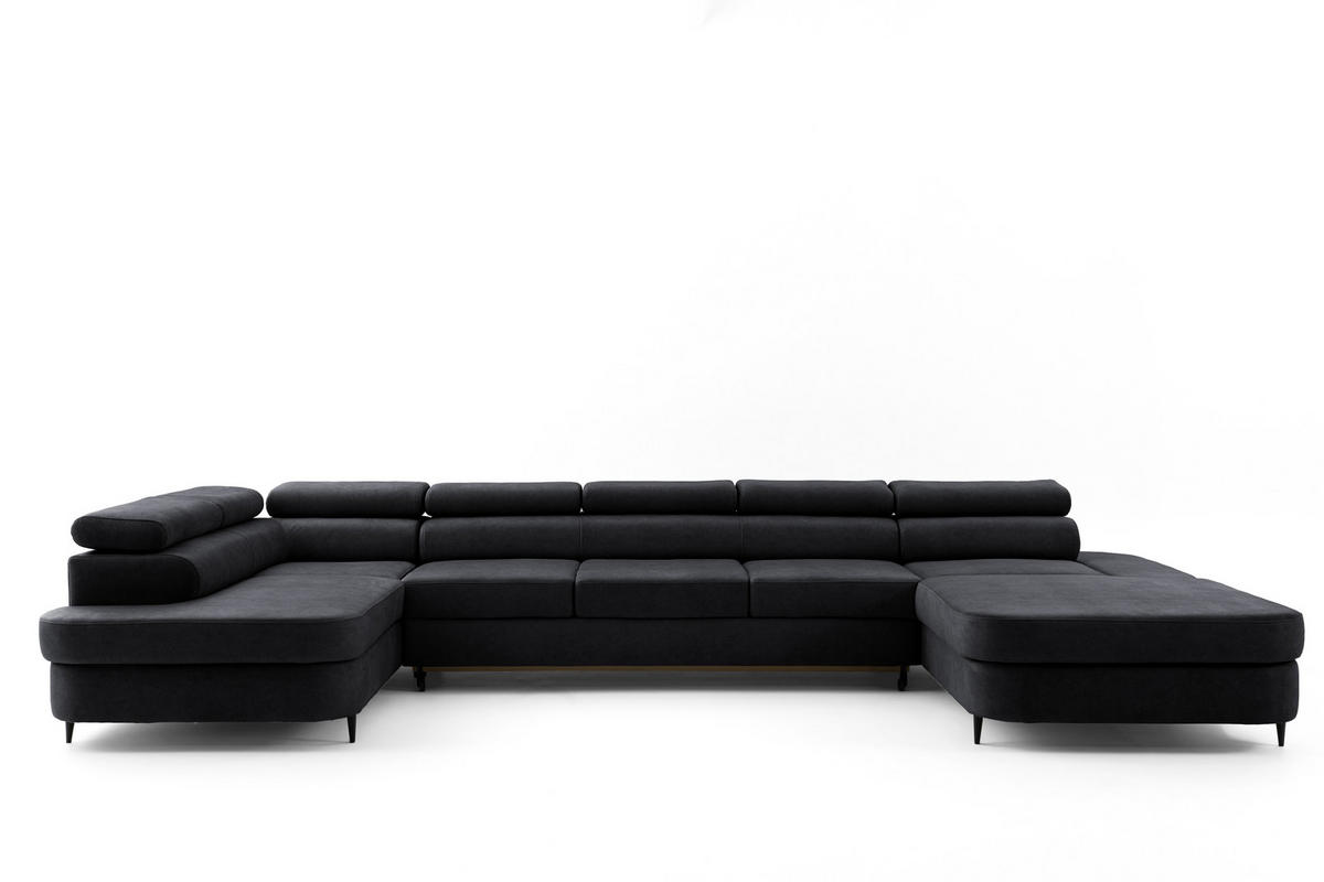 WOHNLANDSCHAFT PRIAM MAXI U – XXL Ecksofa U-form 400 cm inkl. Schlaffunktion, 2 Bettkästen & Kopfteilverstellung Dunkelgrau - Dunkelgrau, Holz/Textil (400/91/203cm) - Muffo