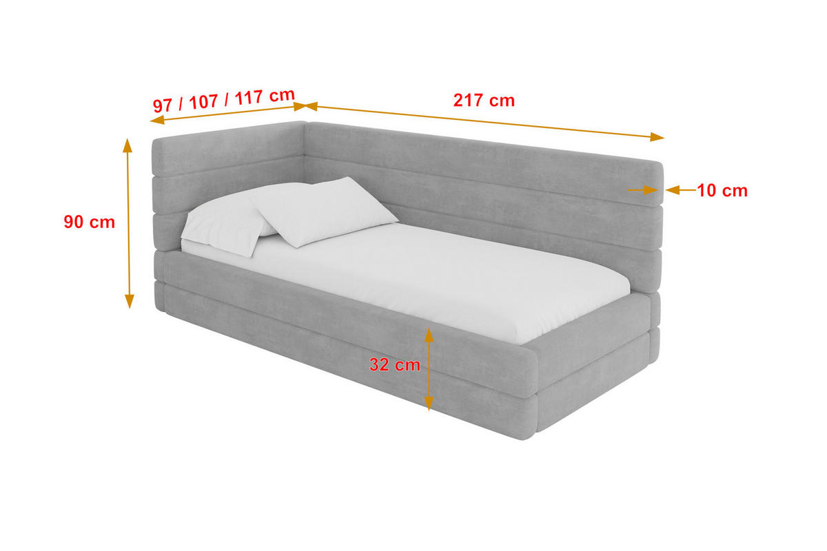 EINZELLBETT Jugendbett mit Bettkasten, Rechts - BEMY 90x200 Grau - Silberfarben, Holzwerkstoff/Textil (90/200cm) - ALTDECOR