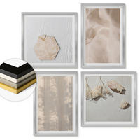 WANDBILDER 4er Set - 50x50 cm & 40x60 cm Silberner Rahmen - Dezente Boho-Naturtexturen - Silberfarben, Kunststoff (50/50cm) - ArtPrintCave